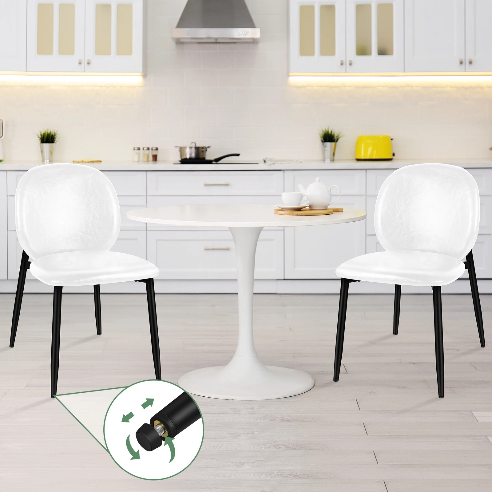 6 Alfordson 2x Dining Chairs Accent Kitchen Lounge Curved Back PU Leather - White, 6 of 10