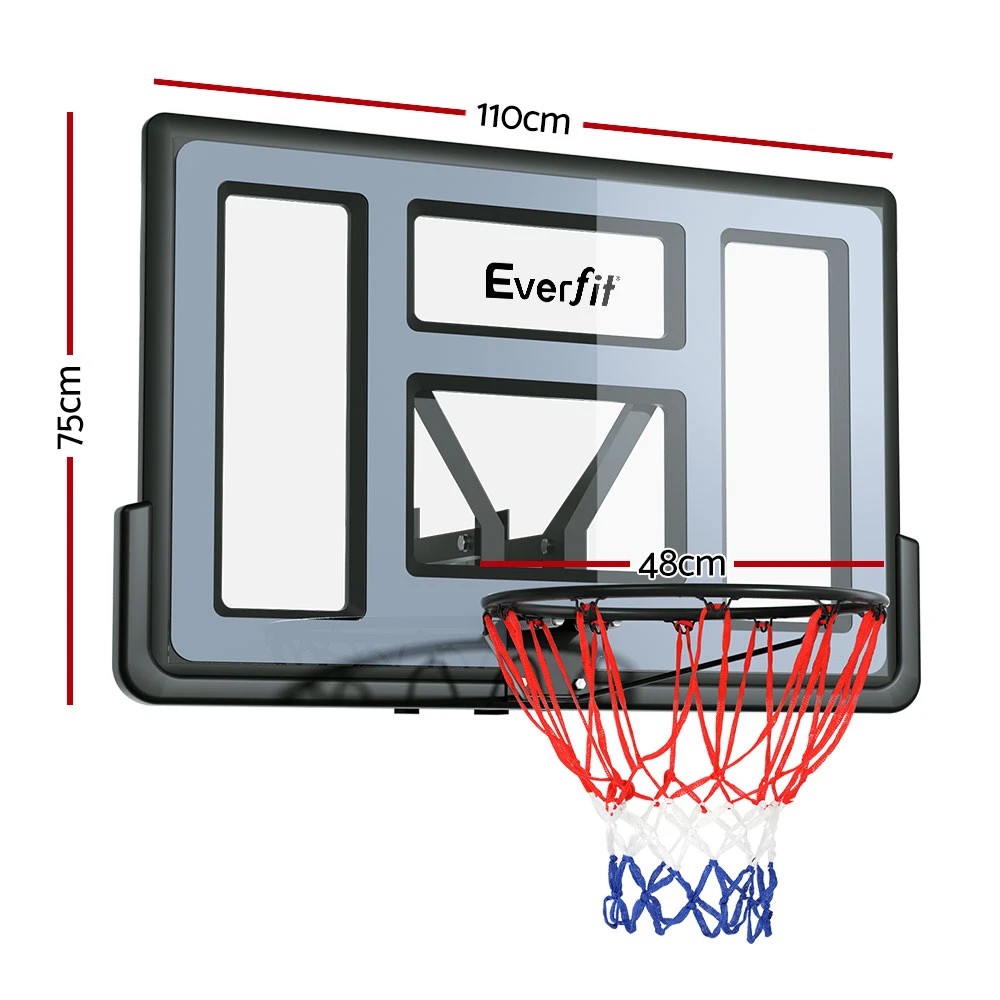 2 Everfit 45" Basketball Hoop Backboard Wall Mounted Ring Net Sports Pro System - Blue, 2 of 7