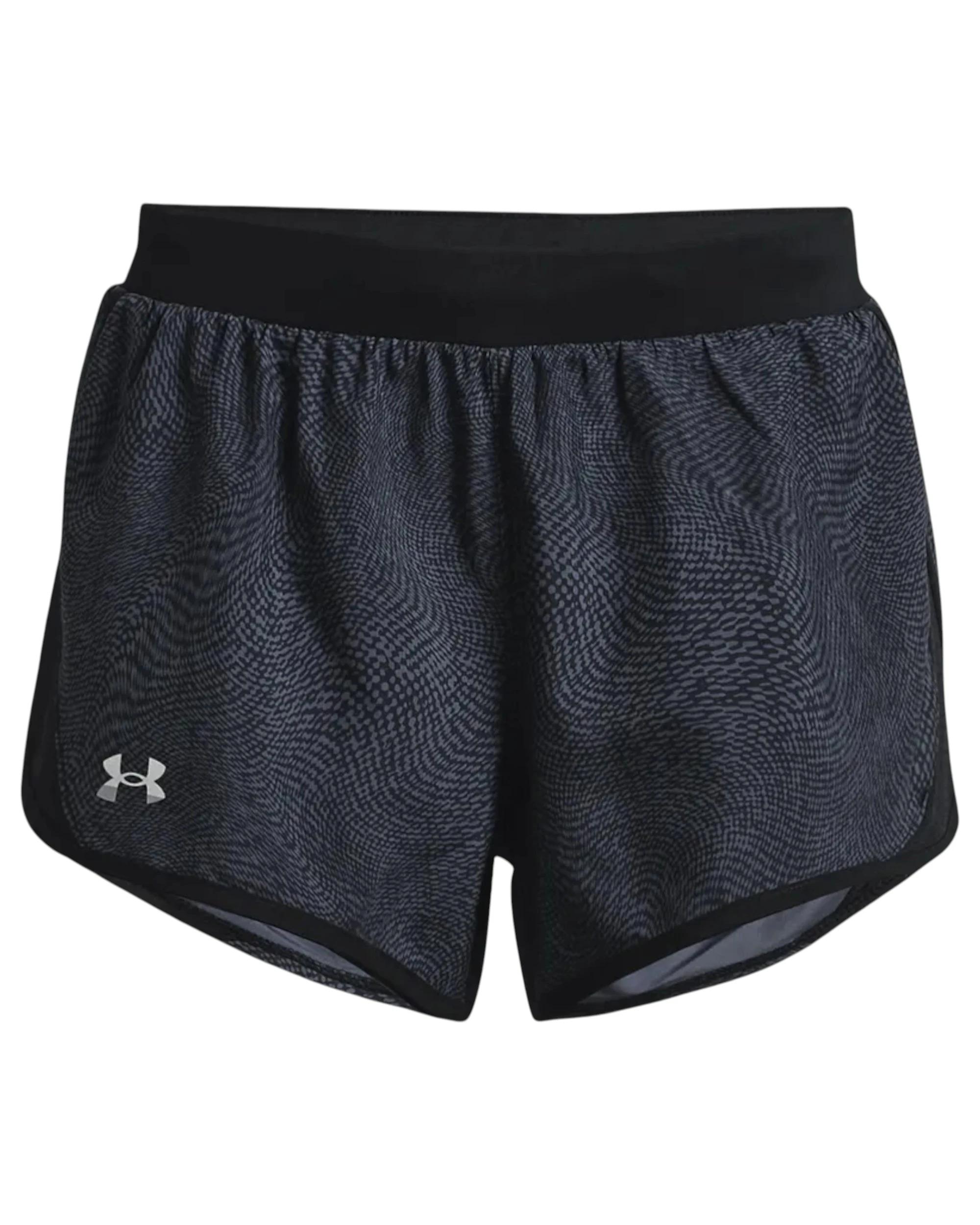 1 Under Armour Womens Black Fly-By 2.0 Printed Shorts BLACK, 1 of 6