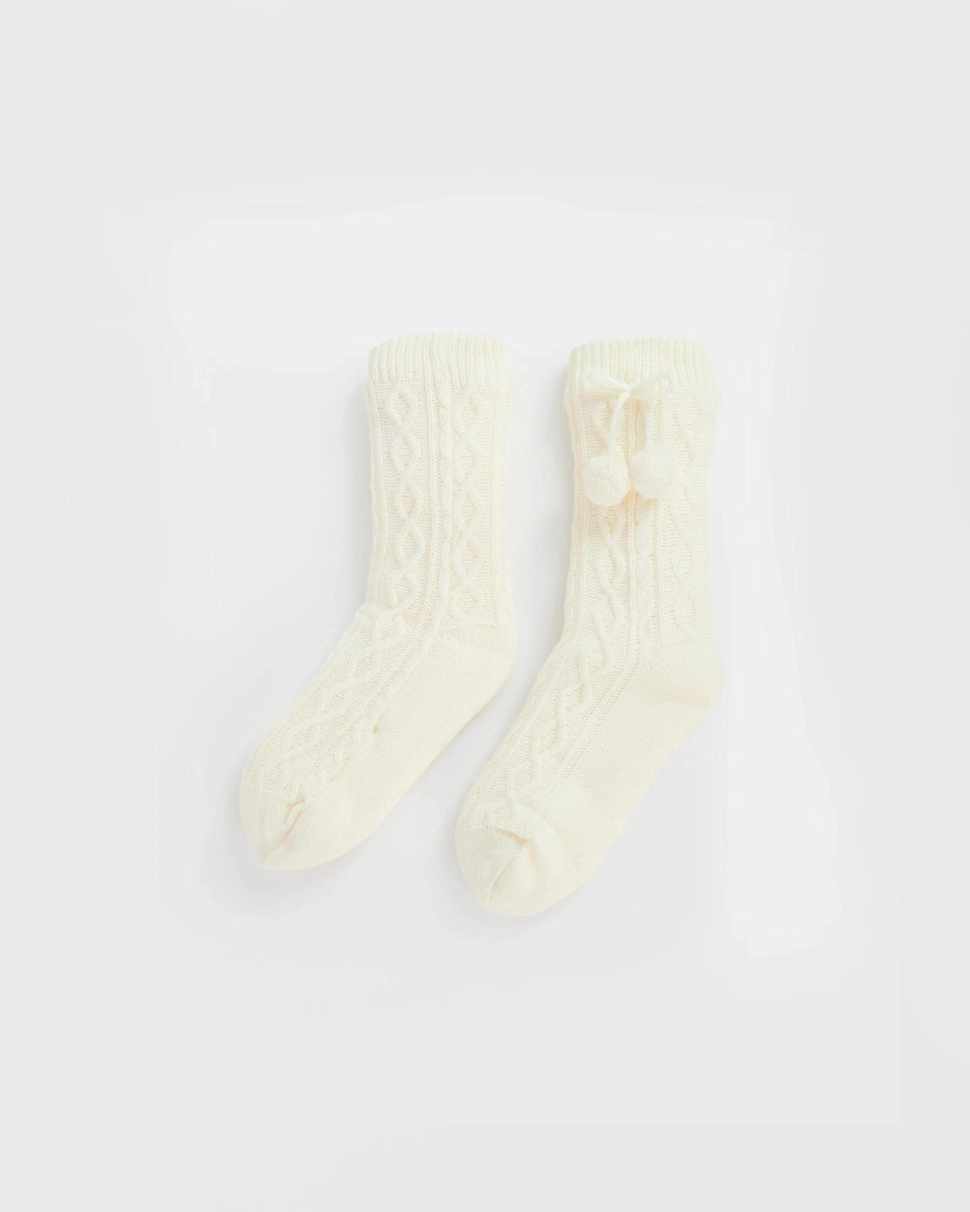 1 Target Woman Cable Home Pom Pom Crew Socks WHITE, 1 of 3