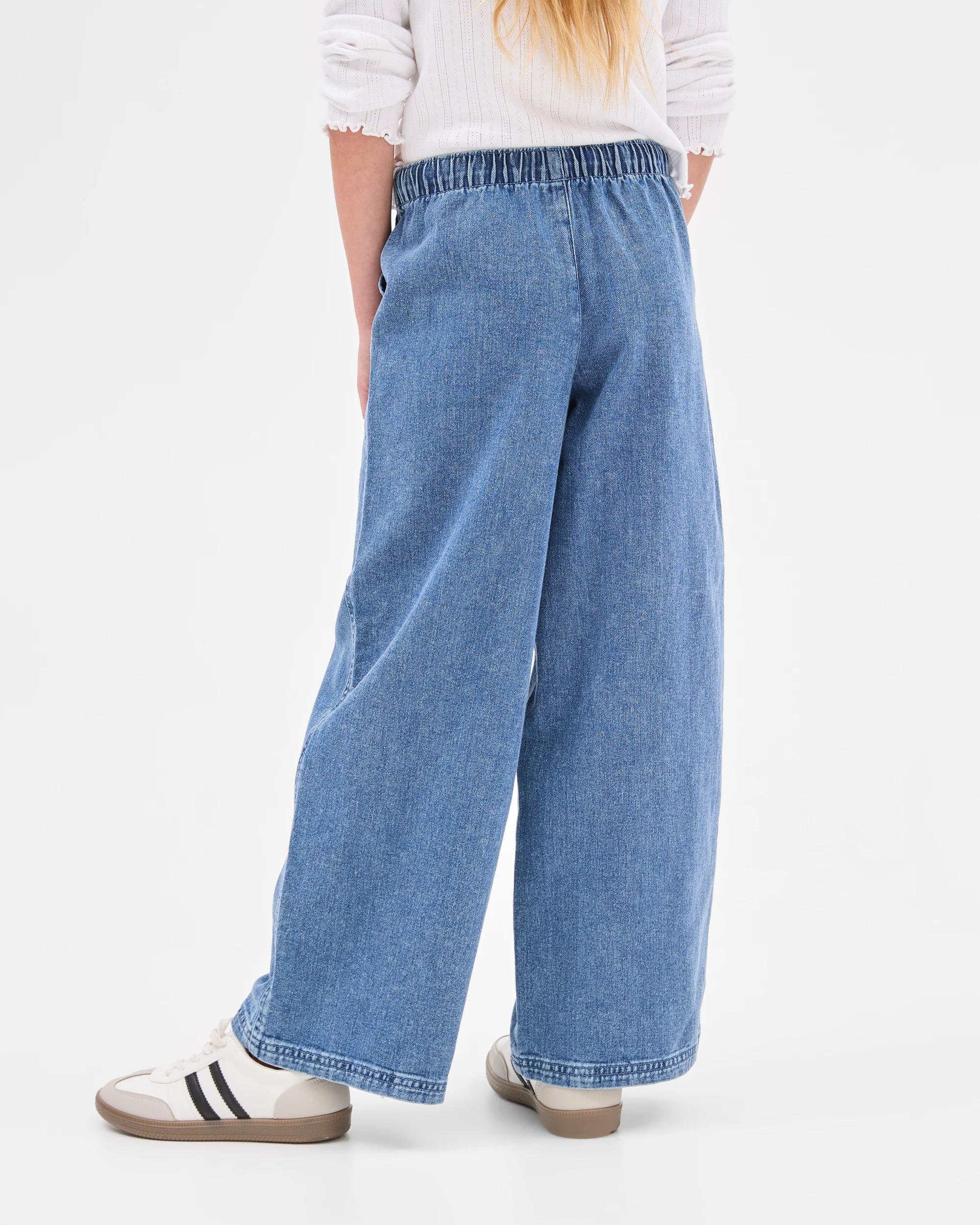 3 Target Denim Wide Leg Pull On Denim Pants MID WASH, 3 of 9