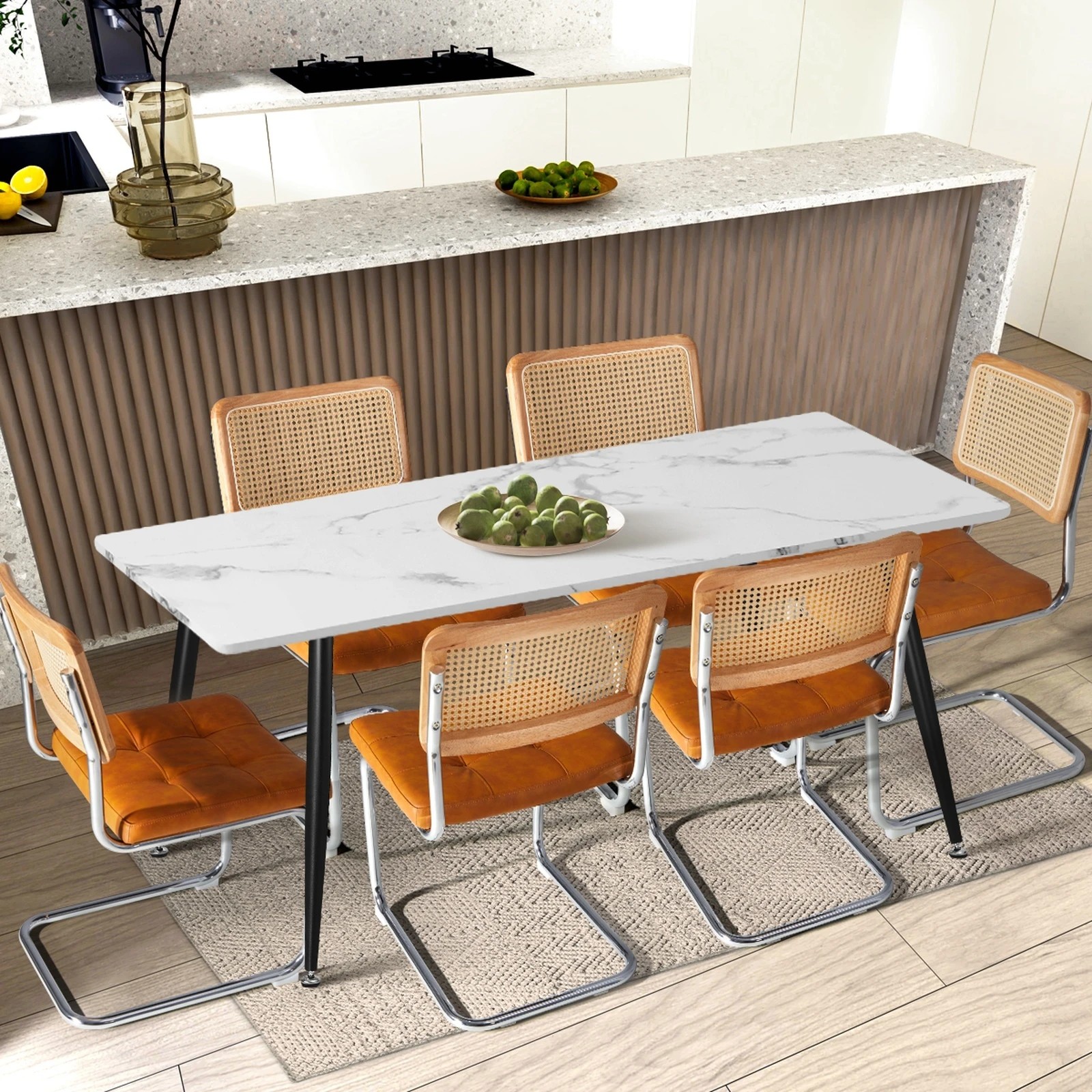 3 Oikiture 4x Rattan Dining Chair Cesca Replica Cantilever PU Leather Padded - Brown, 3 of 8