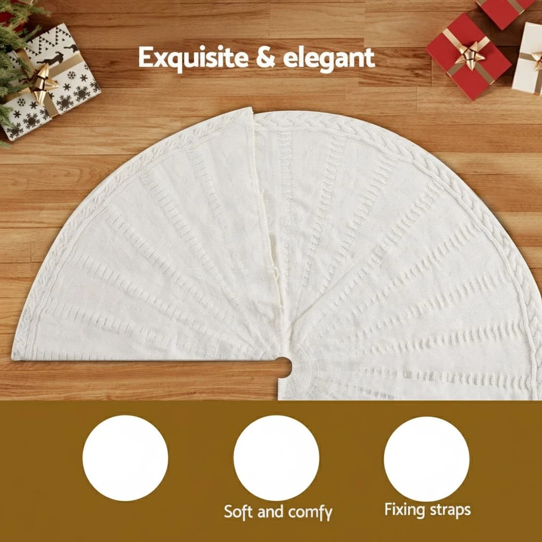 5 Jingle Jollys Christmas Tree Skirt 90cm Knitted Fabric Xmas Ornament Decor - Natural, 5 of 7