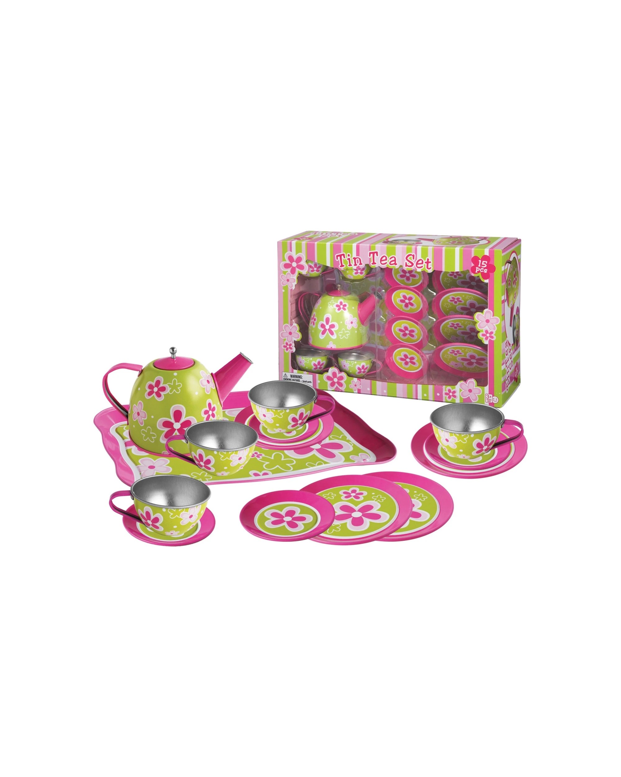 1 Kaper Kidz 15pc Lime Daisy Tin Tea Set Kids Pretend Play Toy - Pattern, 1 of 4