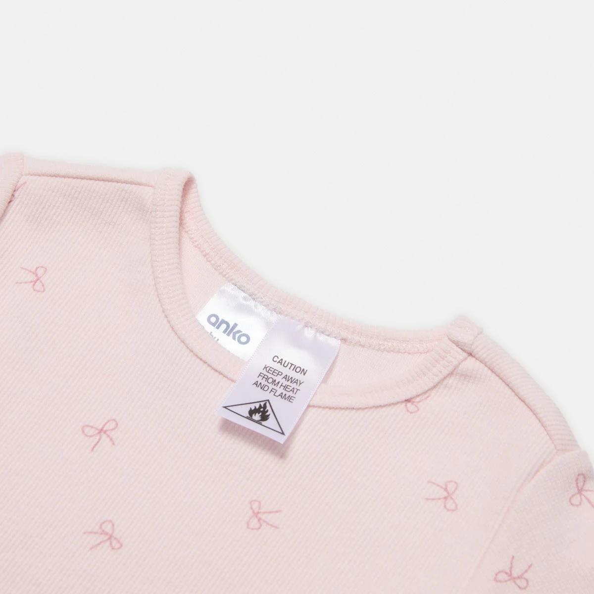 3 Rib Pyjama Set Bow Pink, 3 of 4