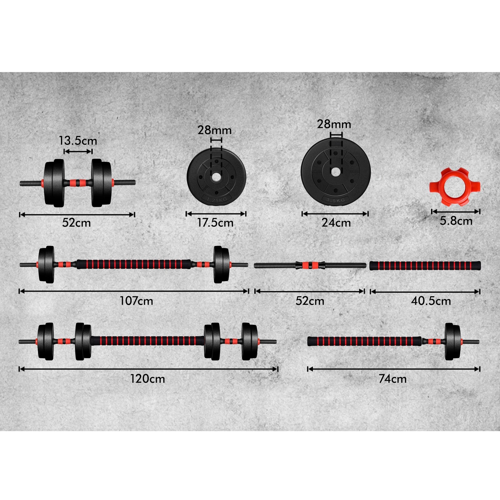 4 Black Lord Dumbbell Set 4in1 Adjustable Barbell 20kg, 4 of 8