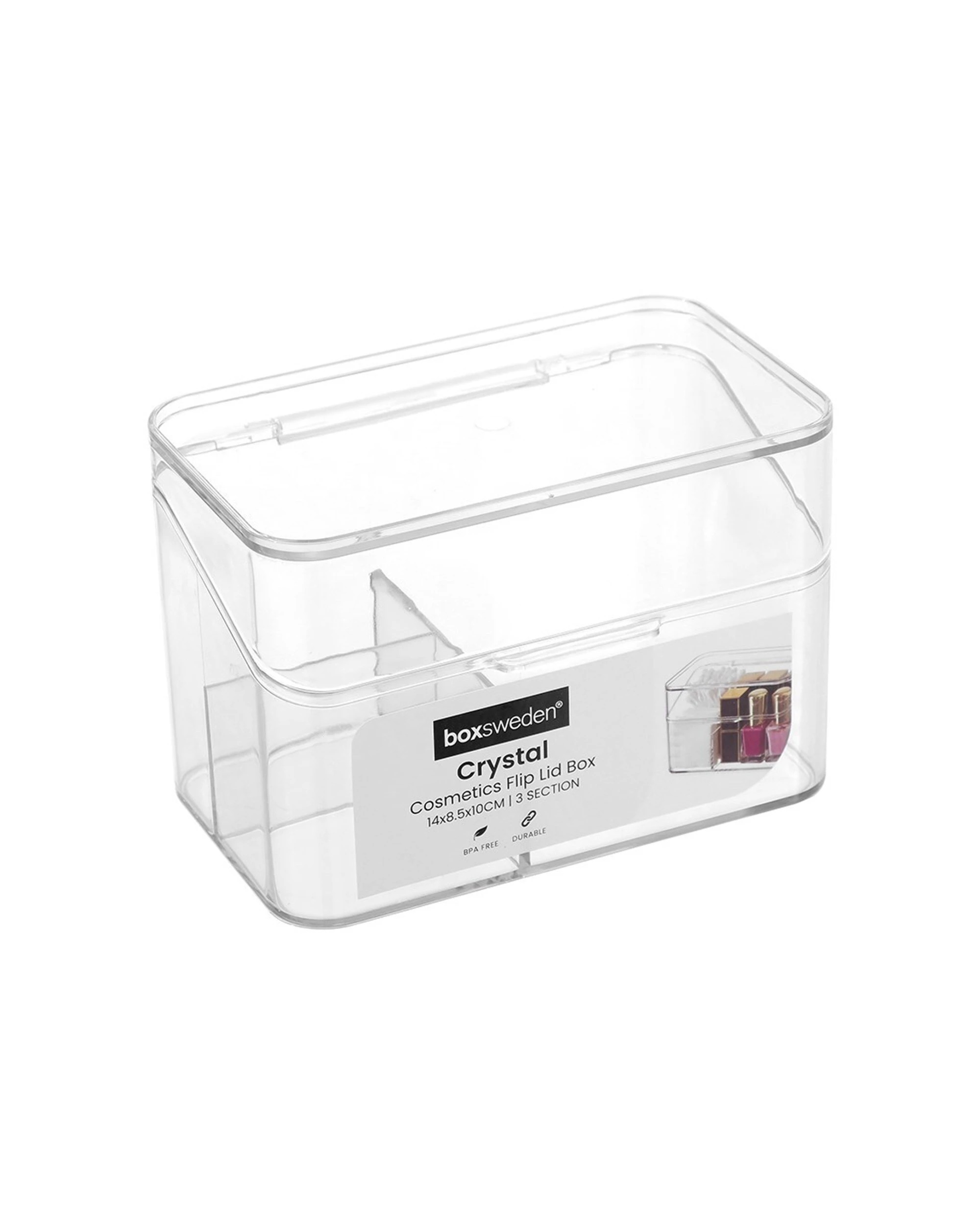 1 Boxsweden 14cm Crystal Cosmetics Flip Lid Box - Makeup Storage - Durable Plastic
 - plain, 1 of 6