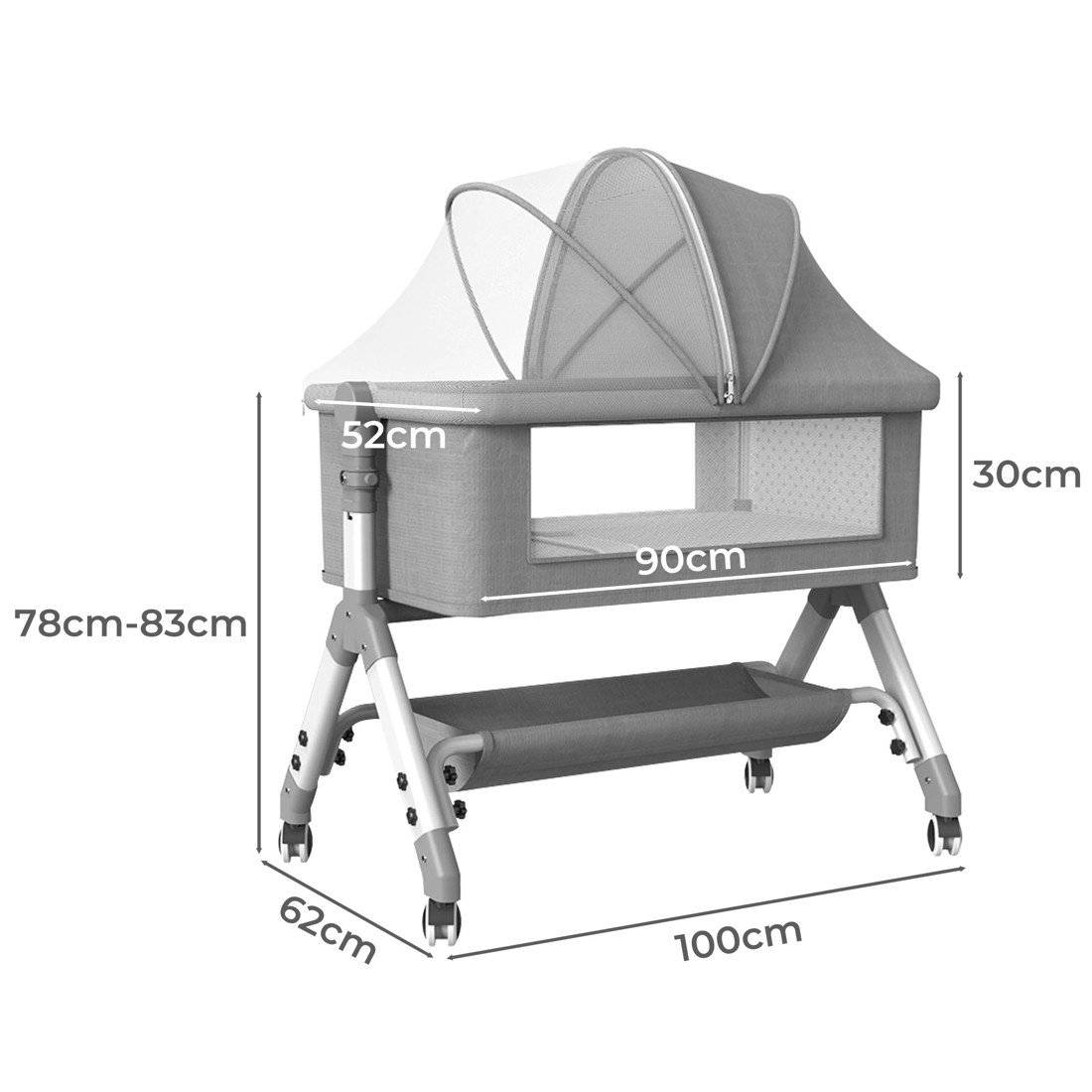 3 Bopeep Portable Baby Cot Crib - Grey, 3 of 6