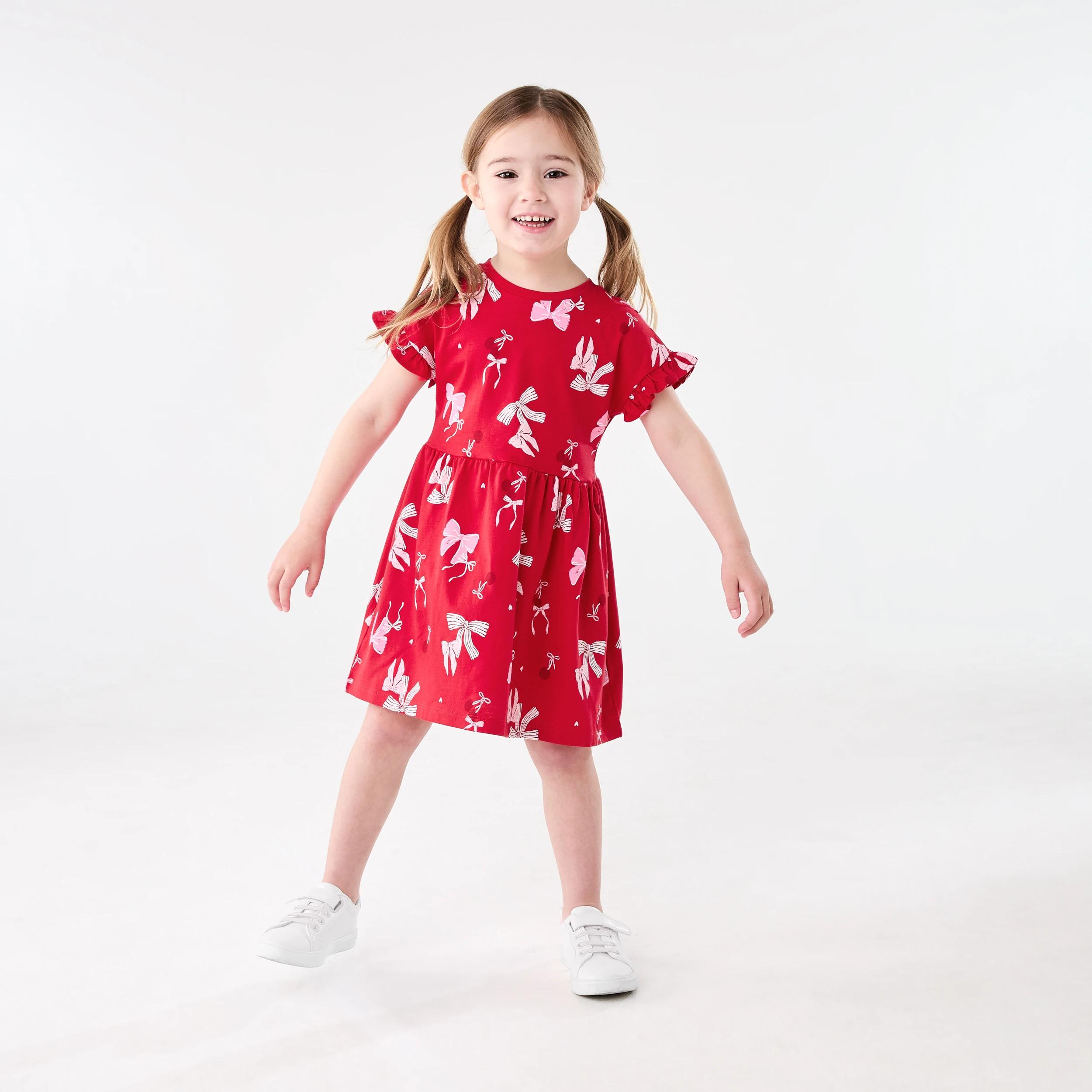 8 Christmas Print Jersey Dress Red Bows, 8 of 9