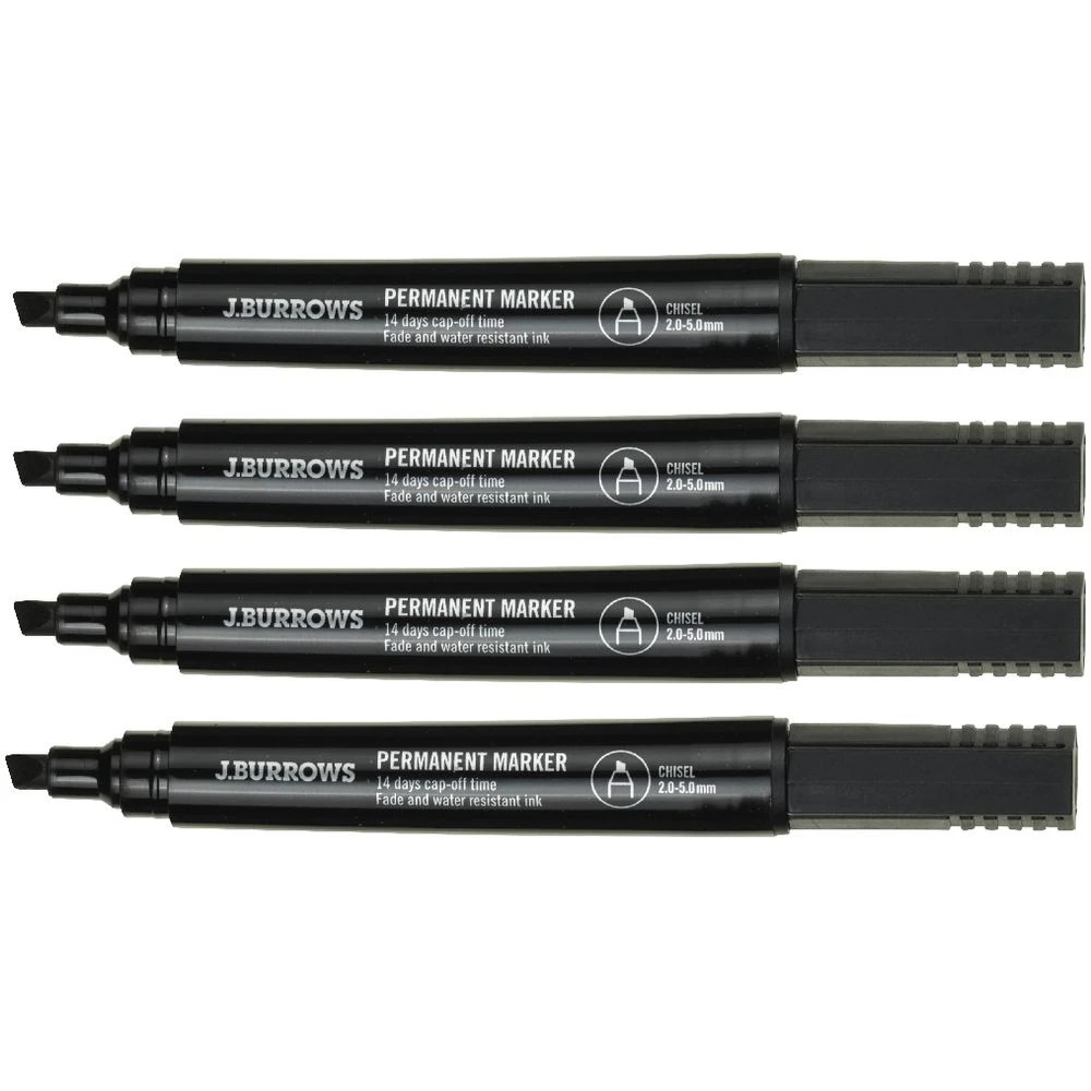 3 J.Burrows Permanent Markers Chisel Black 4 Pack, 3 of 3
