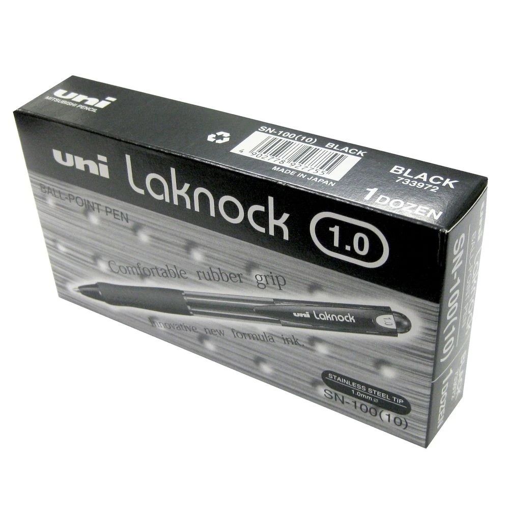 2 Uni Laknock Medium Retractable Ballpoint Pens Black 12 Pack, 2 of 4