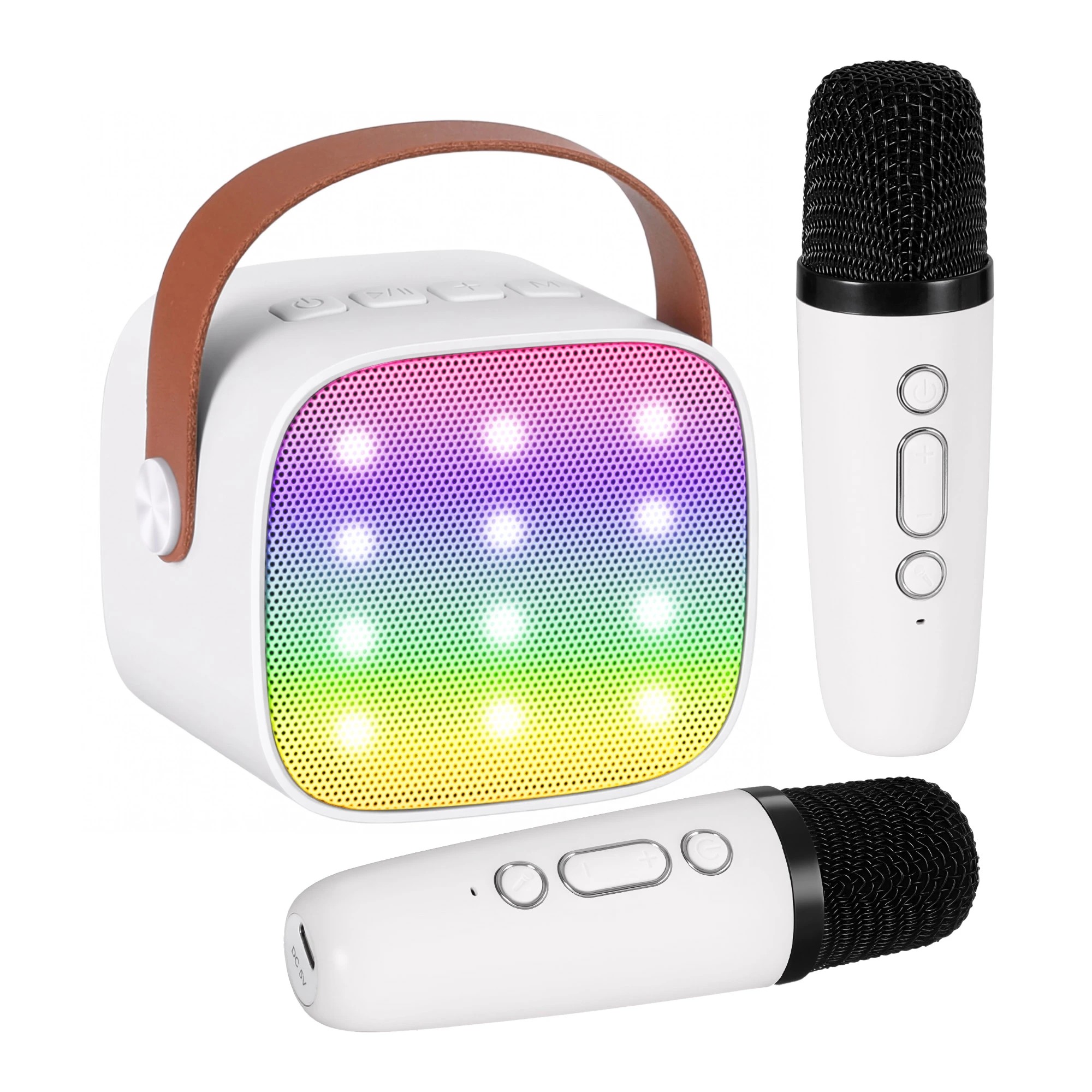 1 Alpha Mini Portable Karaoke Machine for Adults Kids with 2 Wireless Microphones - White, 1 of 9