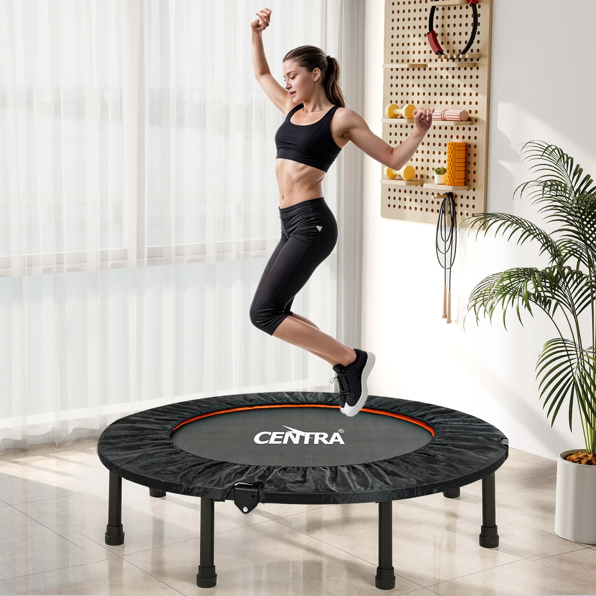 7 Centra 48 Inch Mini Trampoline Bounce Round Exercise Home Gym Fitness Rebounder, 7 of 9