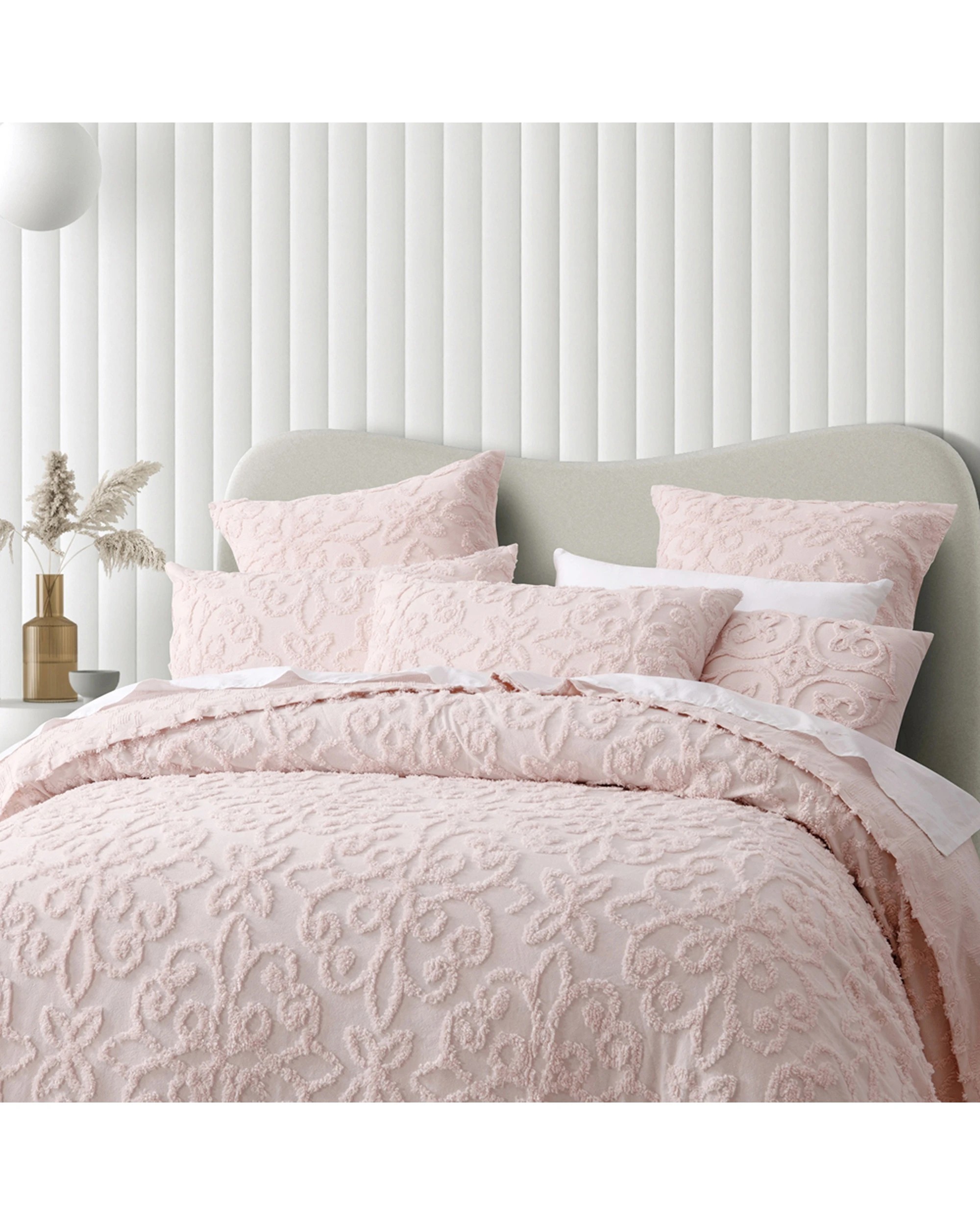 2 Bianca Ella Super King Blush Cotton Chenille Bedspread Set With Pillowcases - Pink, 2 of 4