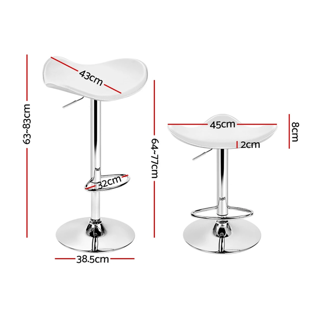 2 Artiss 4x Bar Stools Leather Gas Lift Chair - White, 2 of 6