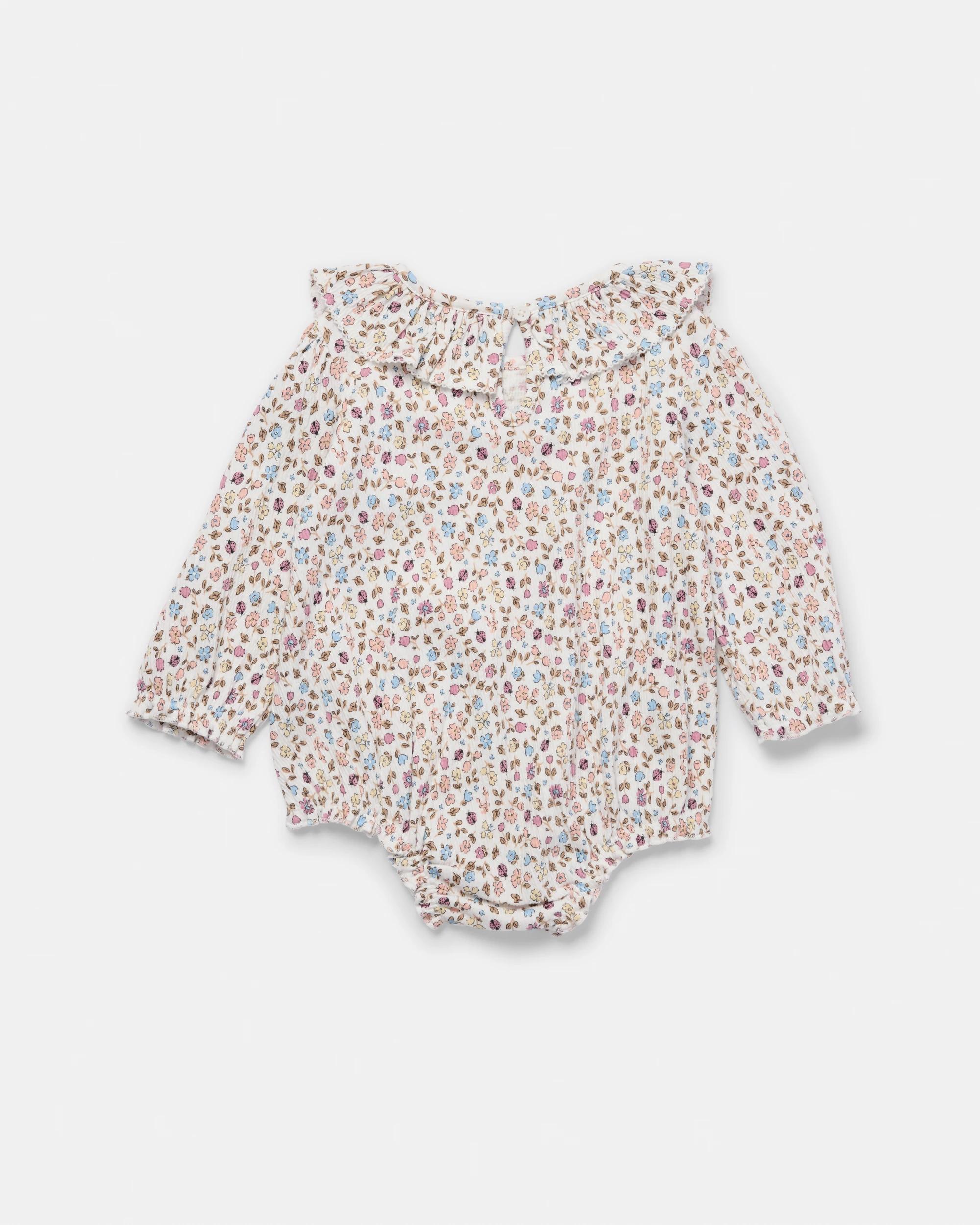 2 Long Sleeve Crinkle Frill Collar Bodysuit Wht Ditsy, 2 of 3