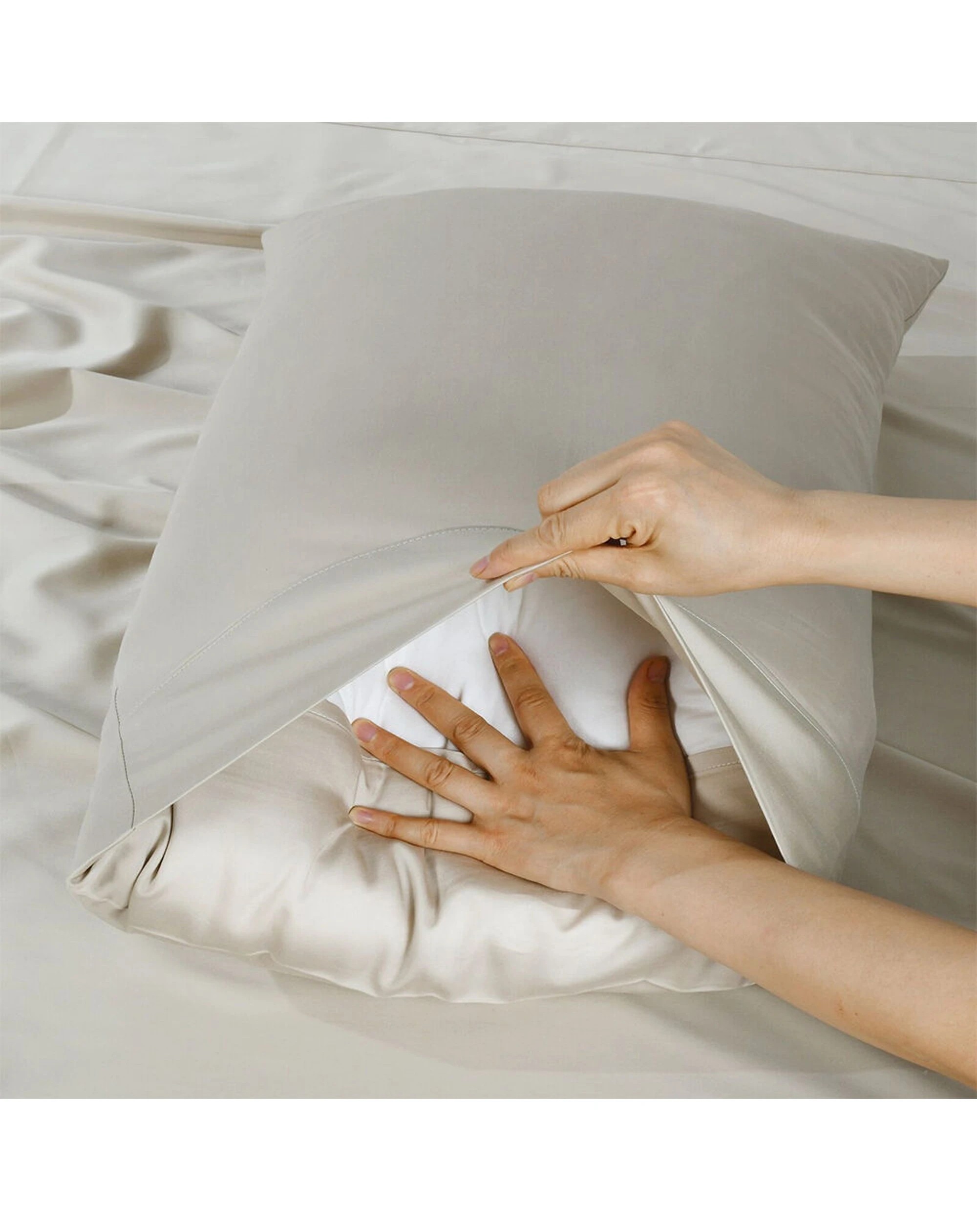 1 Bianca 2pc Rosebank 500TC Queen Bamboo/Cotton Pillowcases 50x80cm Sand - Brown, 1 of 1