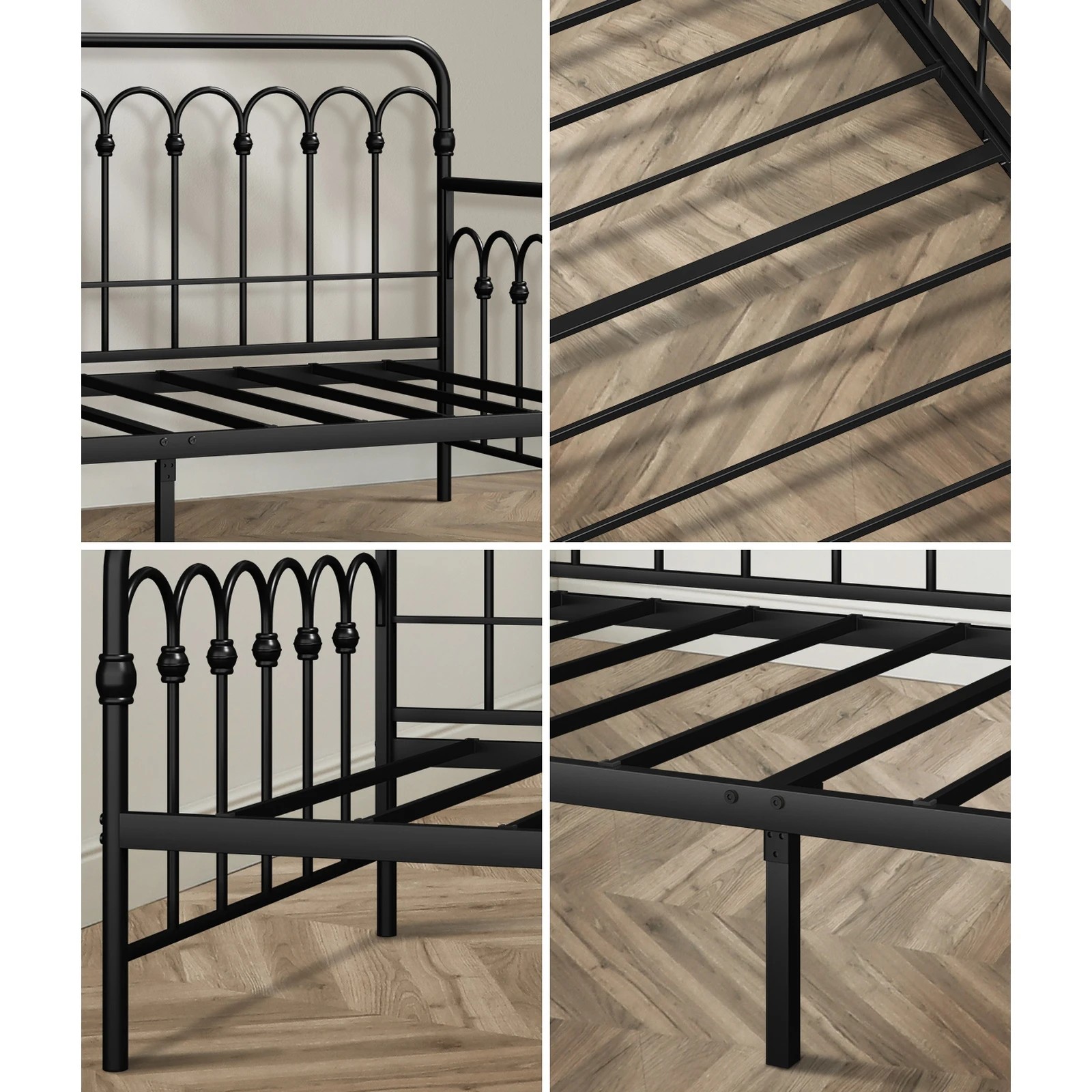 4 Oikiture Metal Daybed Frame Single Size Sofa Bed Steel Slat Support
 - Black, 4 of 9