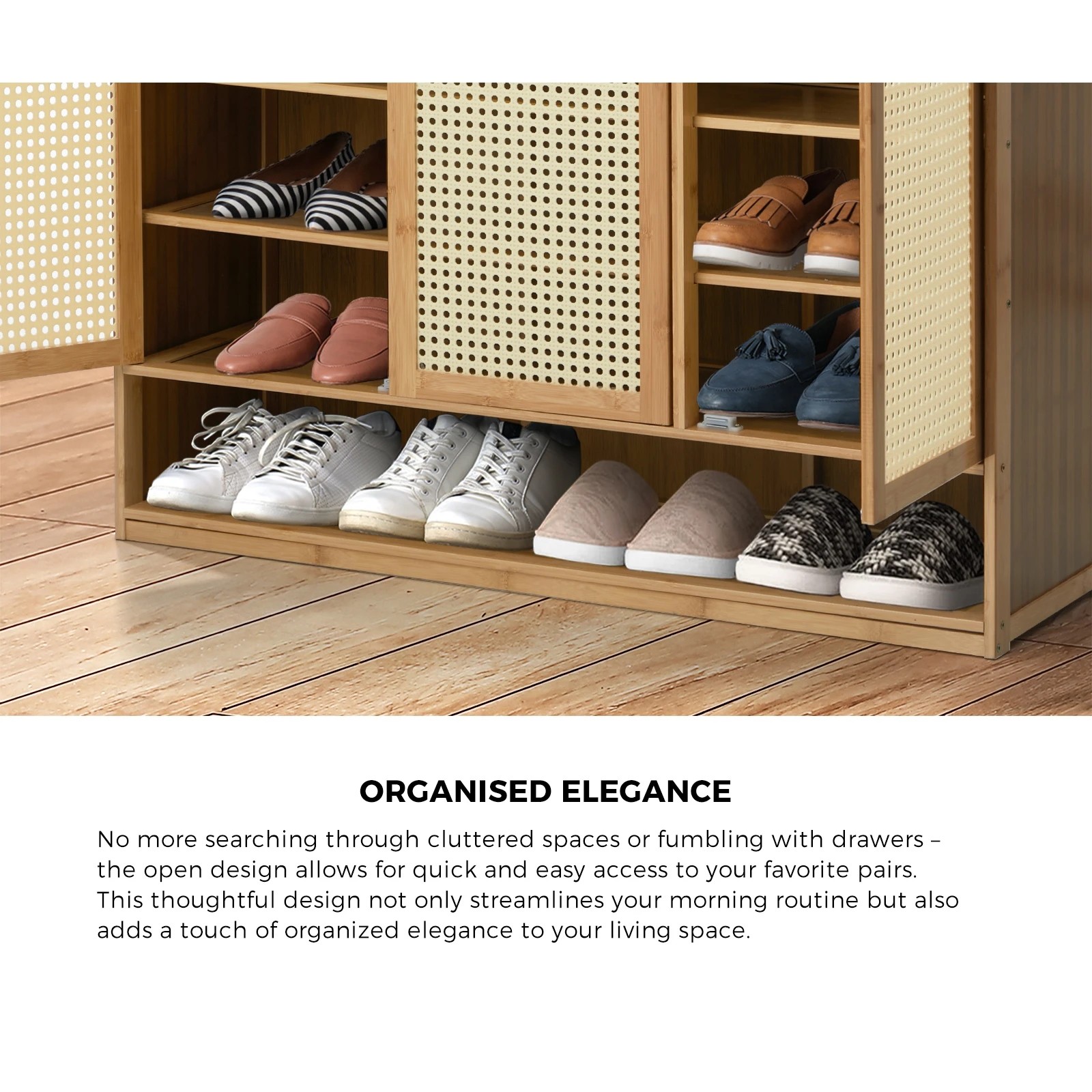 4 Oikiture Shoe Storage Cabinet Shoes Rack Organiser 7 Tier Shelf Rattan
 - Natural, 4 of 8