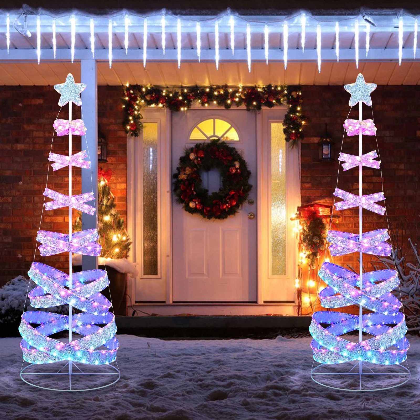 3 Costway 210CM Pre-lit Spiral Christmas Tree Xmas LED String Lights Collapsible Color Changing, 3 of 3
