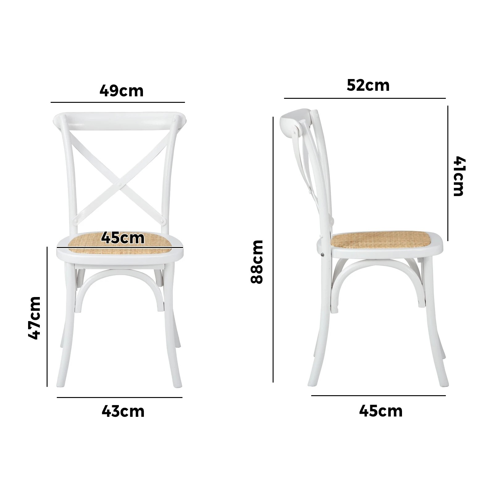 9 Oikiture 2pcs Crossback Dining Chair Solid Birch Timber Wood Ratan Seat
 - White, 9 of 10