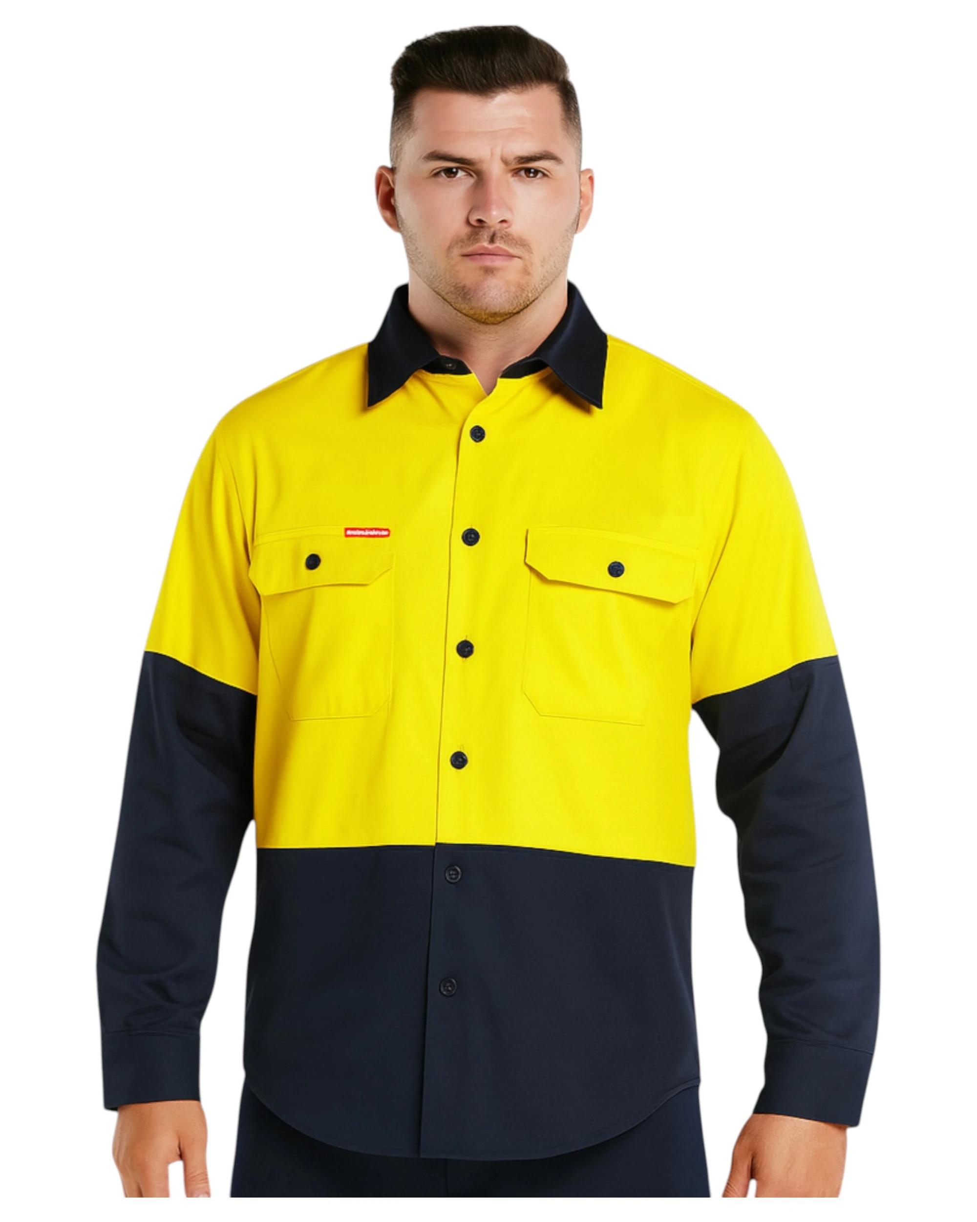 2 Hard Yakka  Basic 2 Tone Long Sleeve Vented Drill Shirt Yellow Navy YELLOW/NAVY, 2 of 6