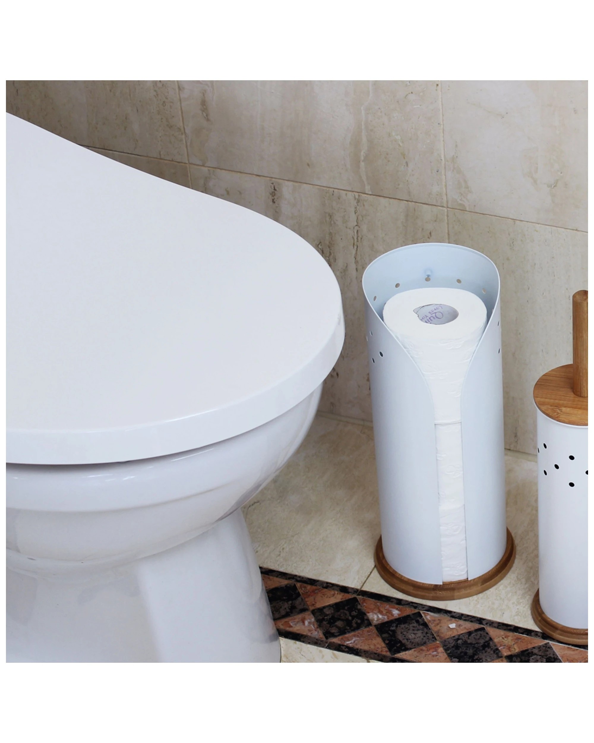 4 Eco Basics Stainless Steel Bamboo Toilet Roll Holder Storage Holds 3 Rolls
 - White, 4 of 5