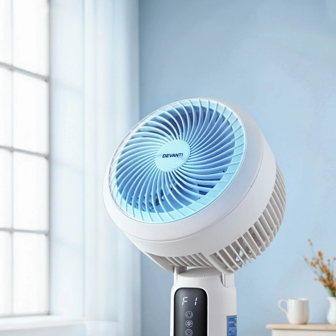 4 Devanti Pedestal Fan W/ Remote 3 Speed 12H Timer Height Adjustable Cooling Fan - Natural, 4 of 7