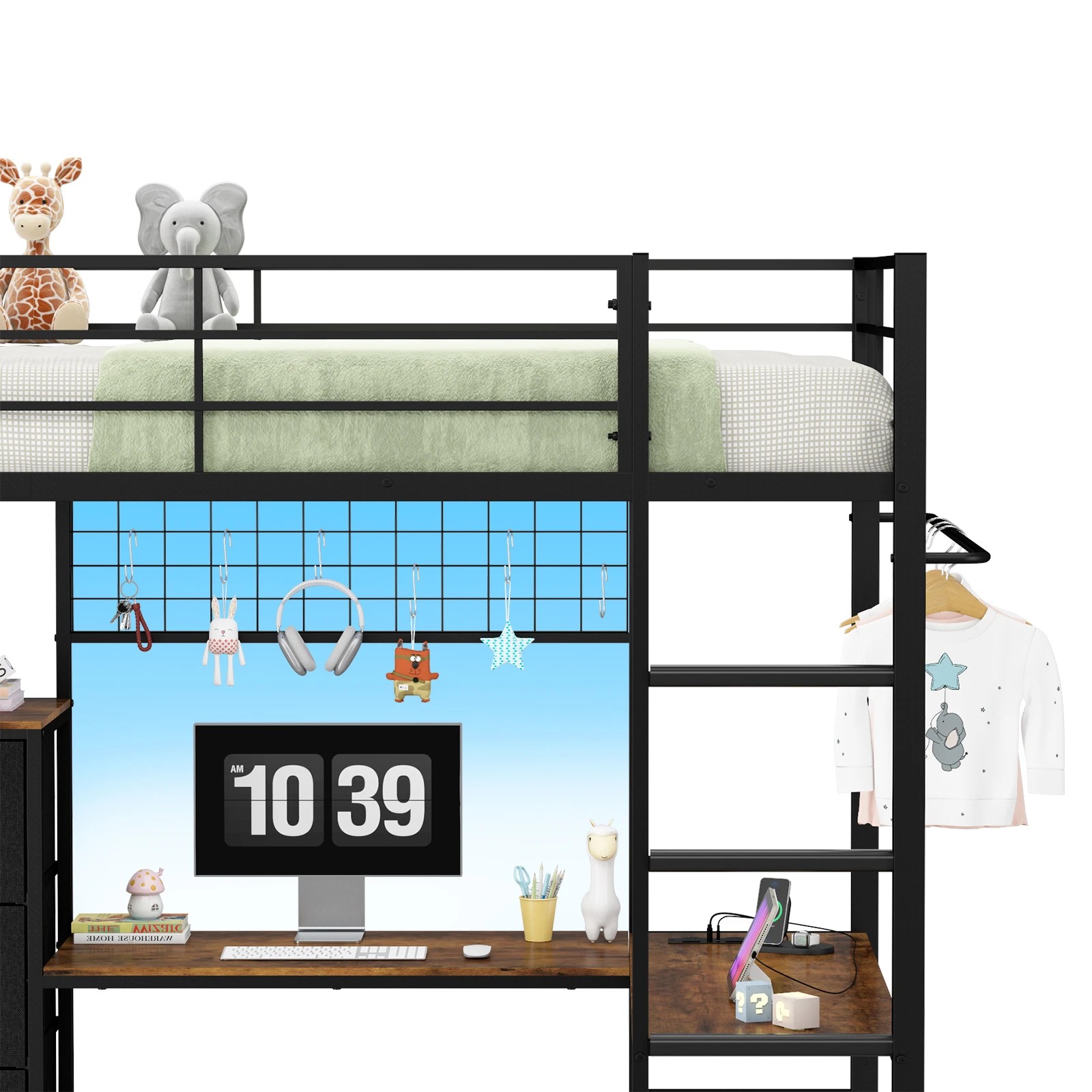 Advwin Loft Bed Frame with L-Shaped Desk and 7 Storage Drawers Single ...