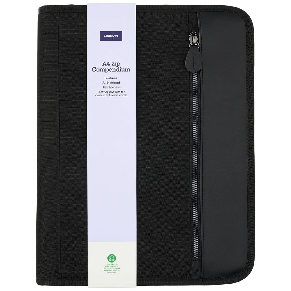 1 J.Burrows A4 Zipper Compendium Black, 1 of 4