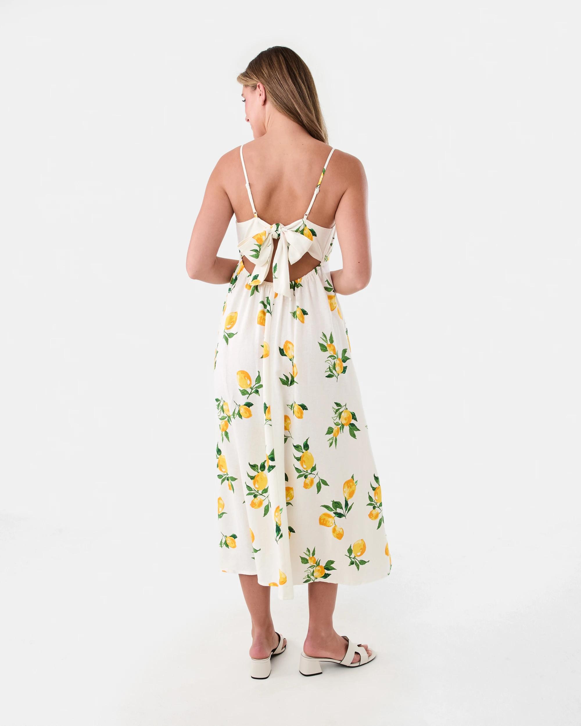 3 Sleeveless Tie Back Midi Dress Lemons, 3 of 8