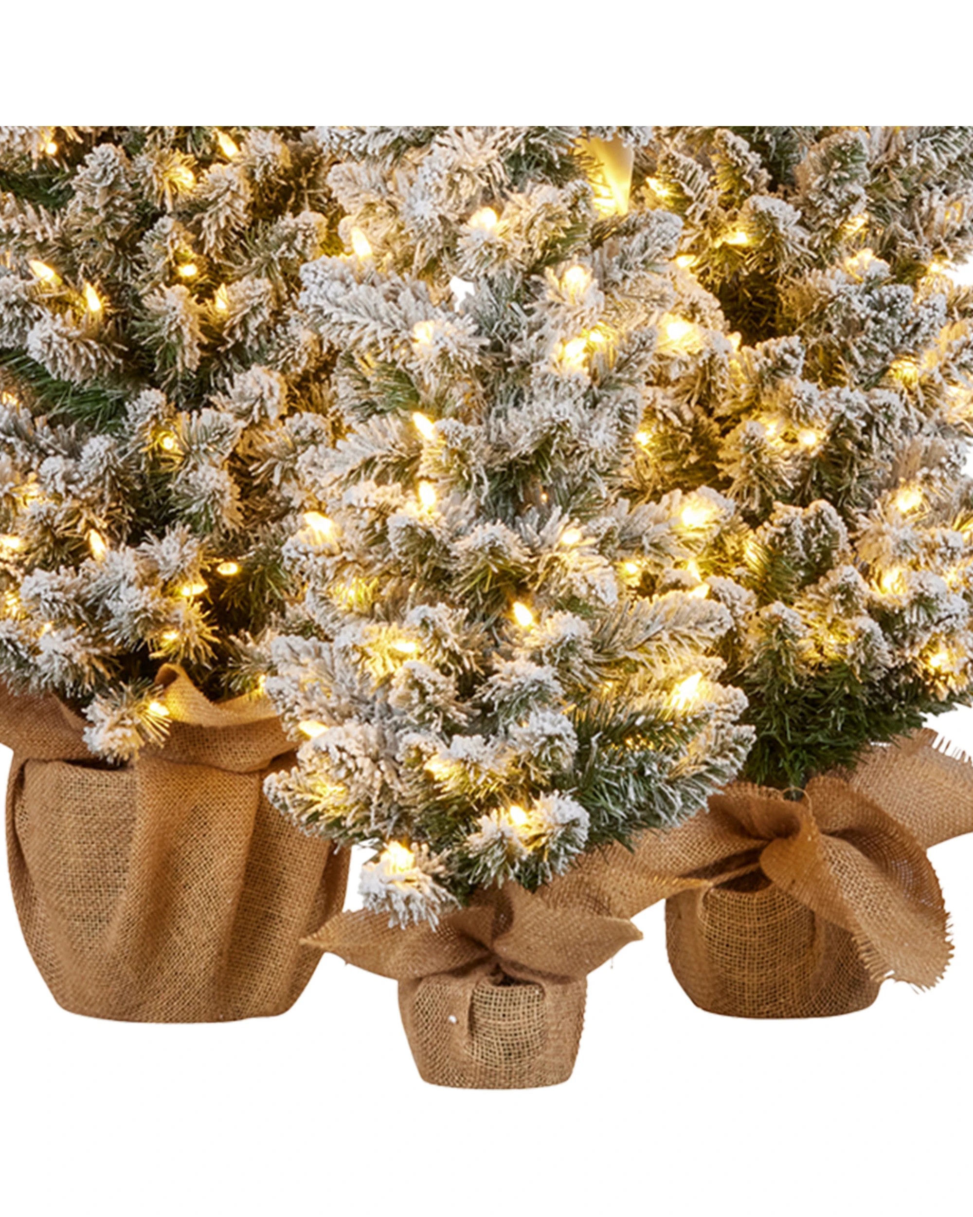 5 Christabelle Snowy Pine Christmas Trees Set Of 3 With Led Lights And Hessian Base, 5 of 9