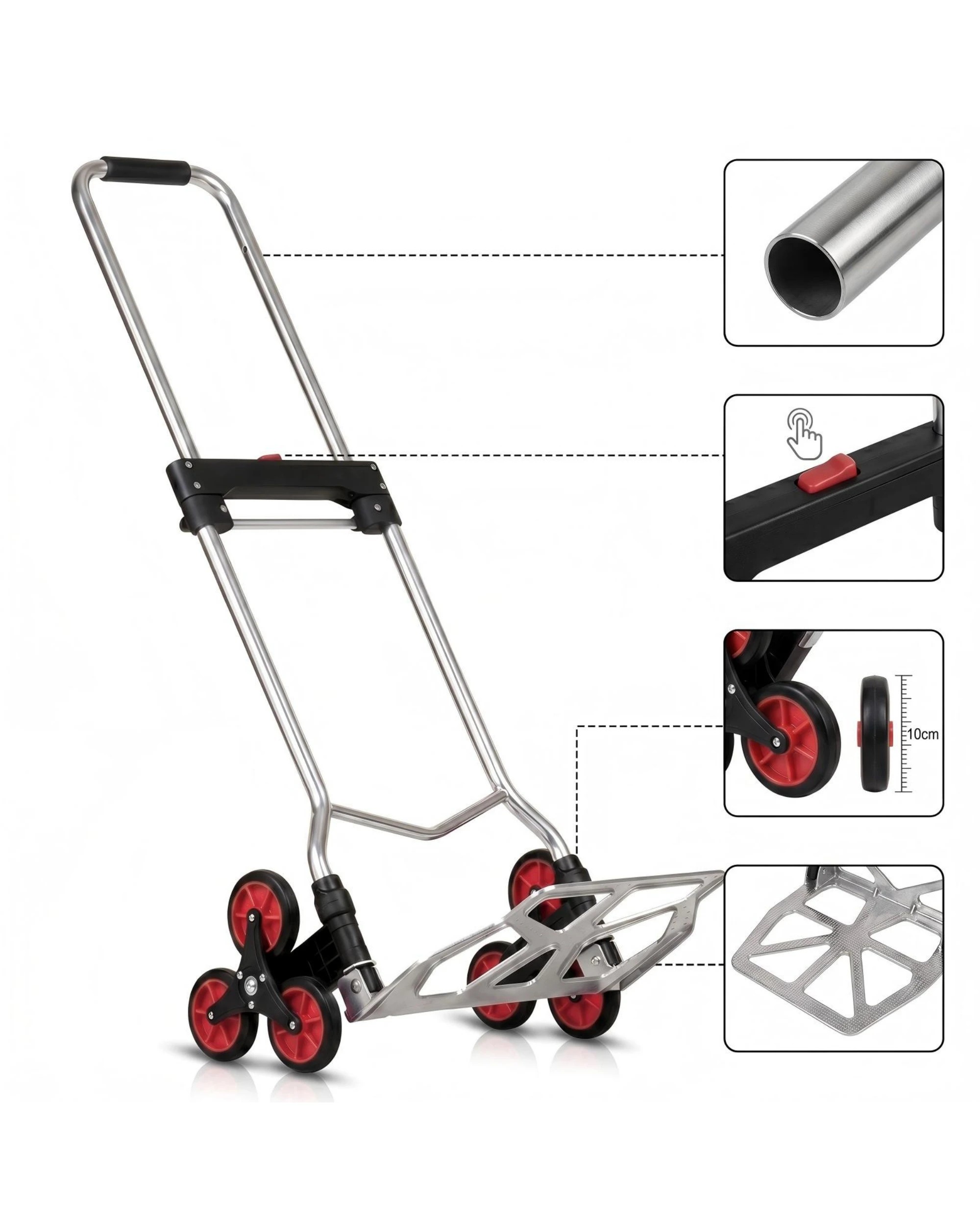 3 Advwin 100KG Stair Climbing Cart with 6 TPR Rubber Wheels & Bungee Cord for Stairs, Moving - Grey, 3 of 7