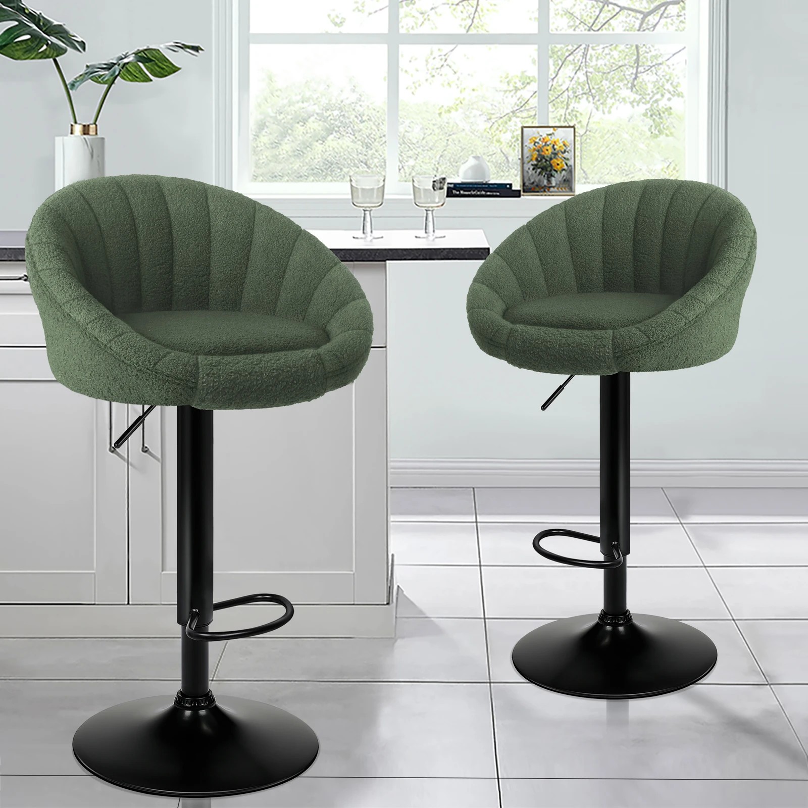 10 Alfordson 2x Bar Stools Gas Lift Sherpa Bar Chairs Kitchen Swivel Susan - Green, 10 of 10
