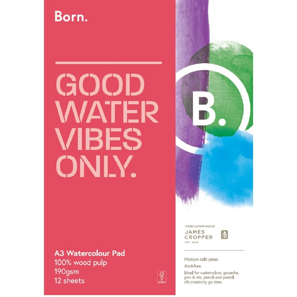 2 Born A3 Watercolour Pad 190gsm 12 Sheets, 2 of 3