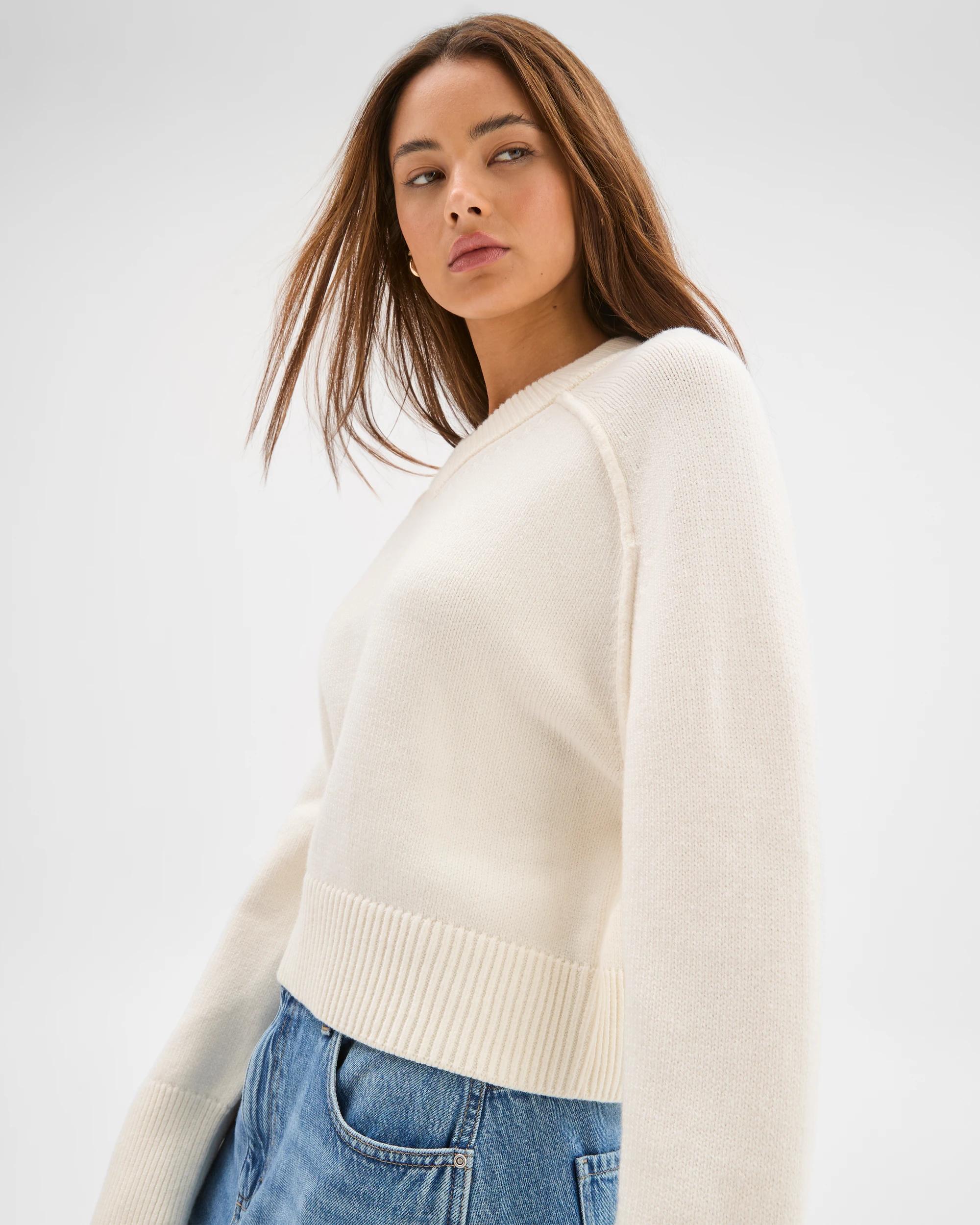 1 Lily Loves Australian Cotton Blend V-Neck Jumper LIGHT CREAM, 1 of 6