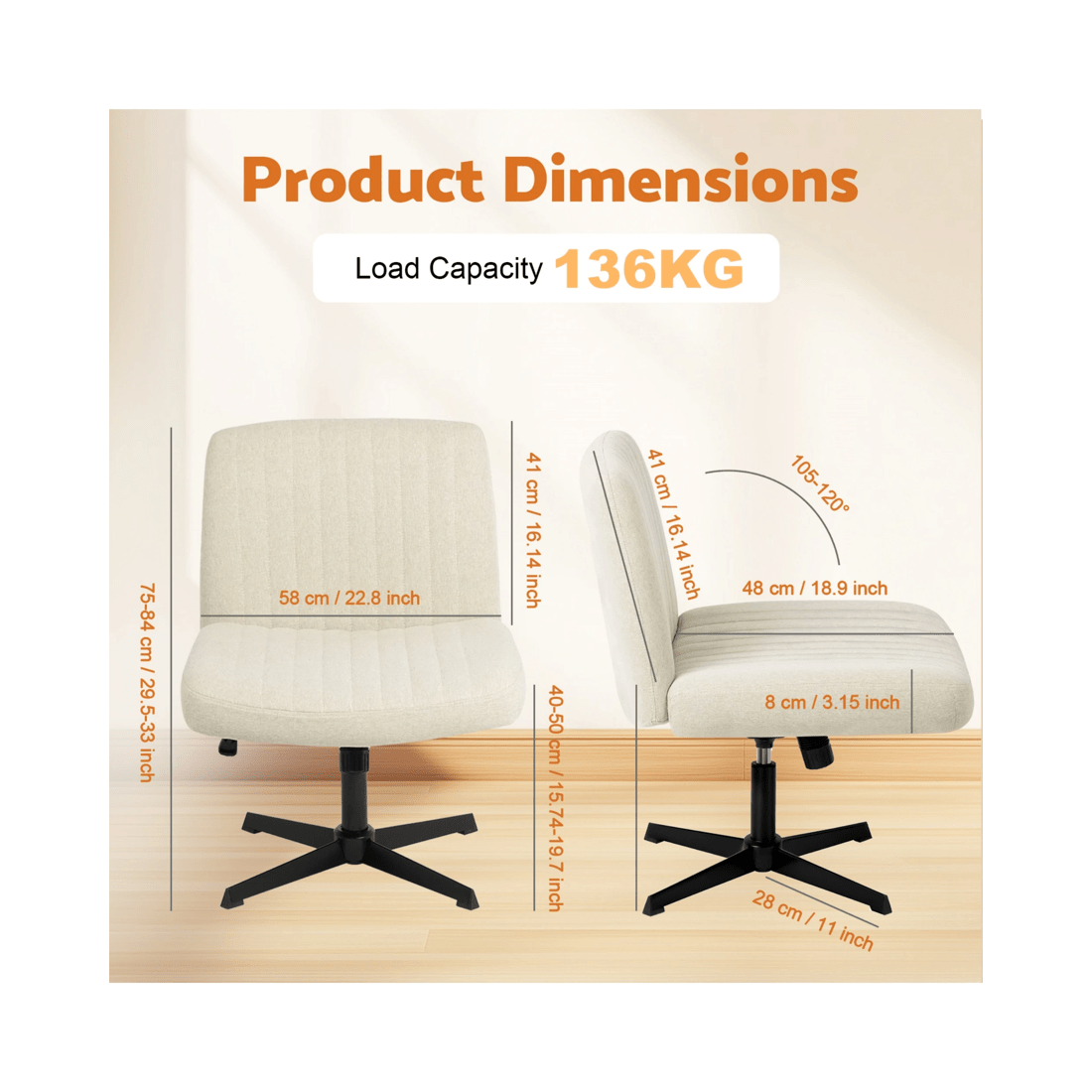 2 Advwin Armless Office Chair Beige, 2 of 9