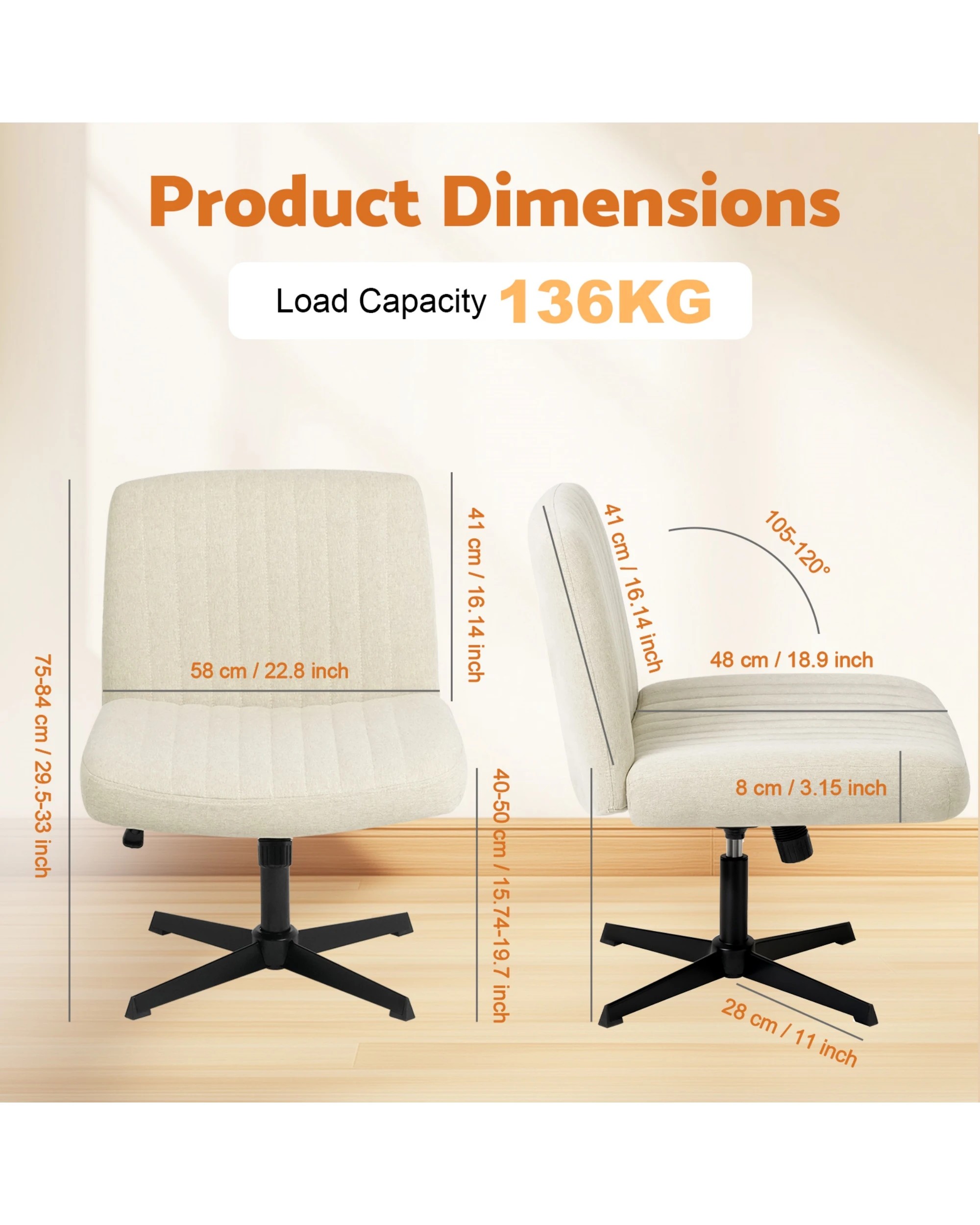 2 Advwin Armless Office Chair Beige, 2 of 9