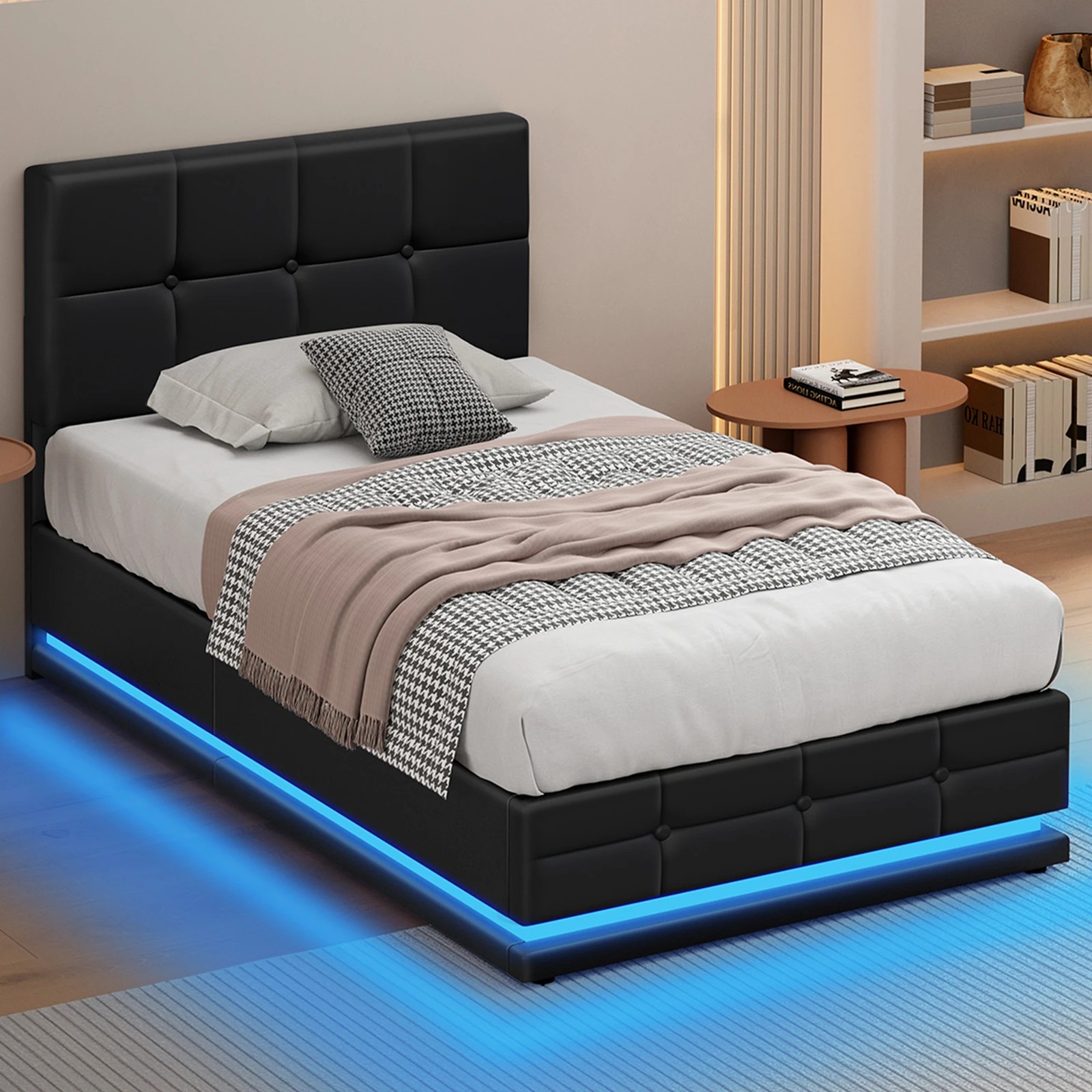 9 Alfordson Bed Frame Single Size Platform RGB LED Gas Lift Base Storage - Black, 9 of 10