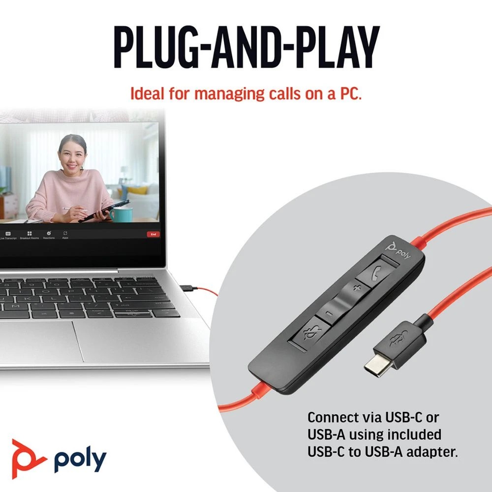5 Poly Blackwire 3220 USB-C/A Headset Black, 5 of 6