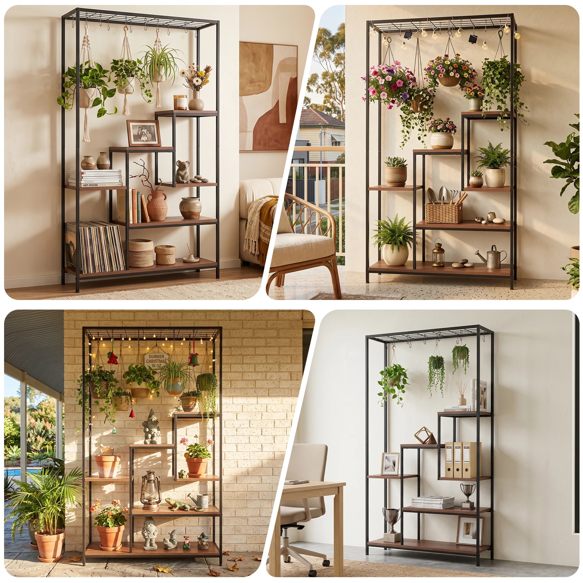 7 Artiss Tall Plant Stand Indoor, 6-Tier Pot Plant Shelf with 10 S Hanging Hooks - Black, 7 of 9