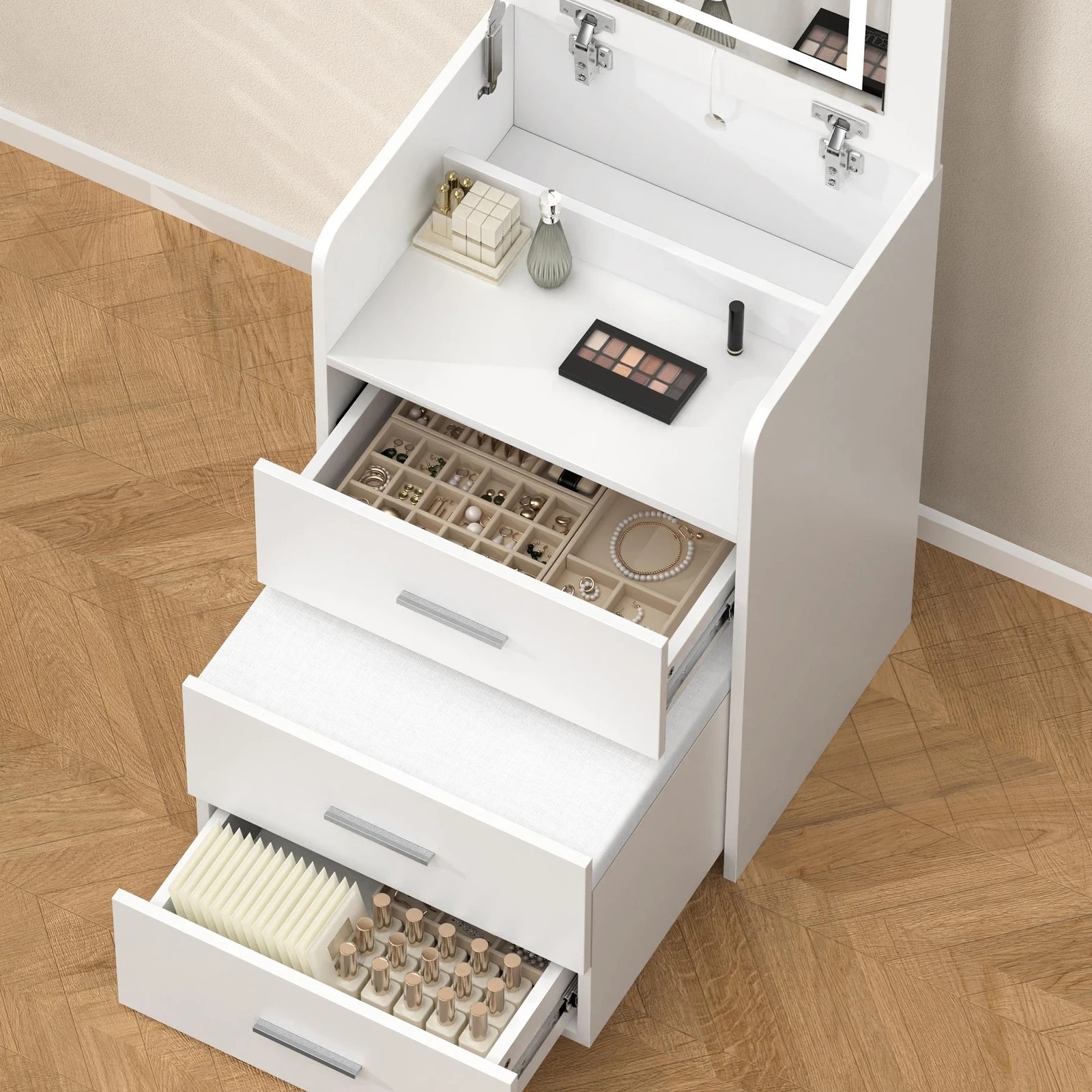 4 Alfordson Dressing Table Stool Set 2-In-1 Makeup Mirror Vanity Desk - White, 4 of 9