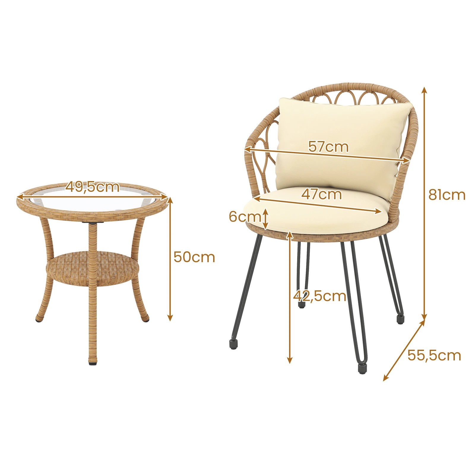 2 Costway 3PCS Patio Bistro Set Outdoor Conversation Set Coffee Table & Rattan Chairs, 2 of 3