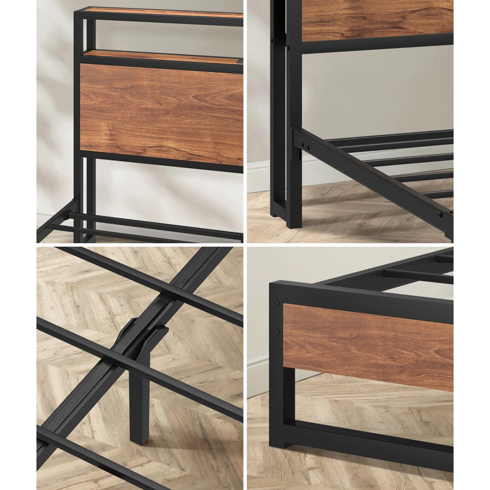 6 Oikiture Metal Bed Frame Double Size LED Storage USB with Mattress - Brown, 6 of 10