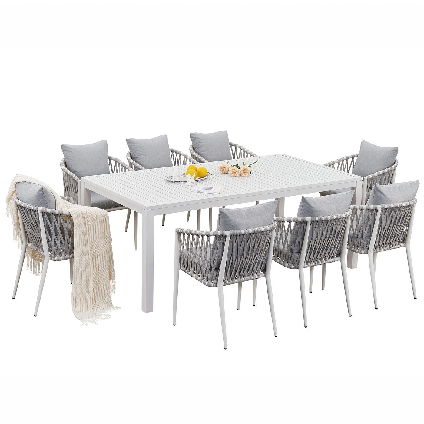 3 Moda Living La Perouse 9-Piece White Aluminium Outdoor Dining Set with Mornington Chairs - White, 3 of 10