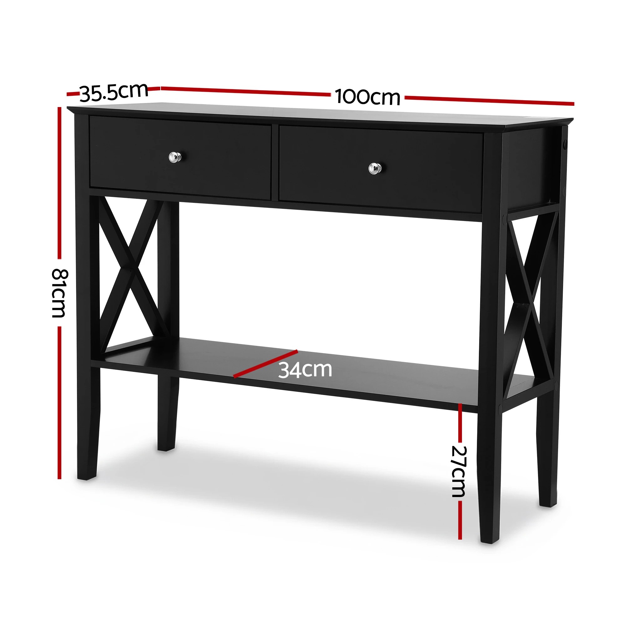 2 Artiss Console Table 2 Drawers 100CM - Black, 2 of 3