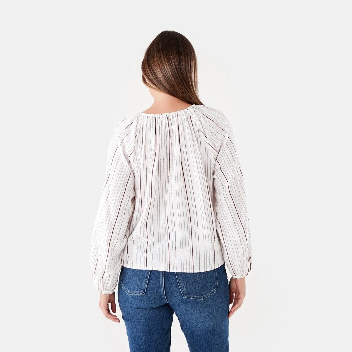 3 Long Sleeve Double Cloth Top VARIGATED STRIPE WHITE, 3 of 6