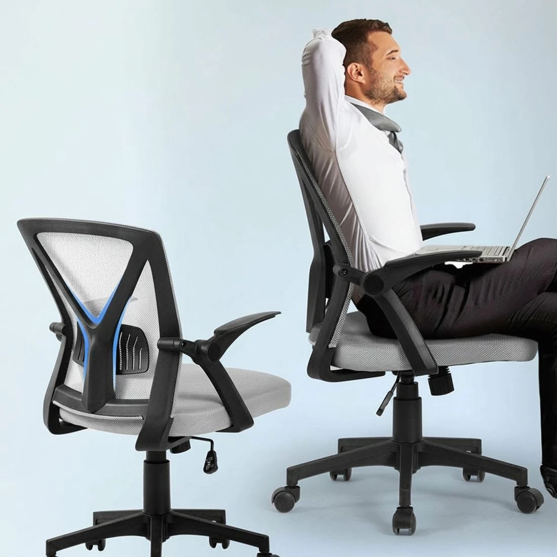 5 Artiss 2x Mesh Office Chair Mid Back - Grey, 5 of 6