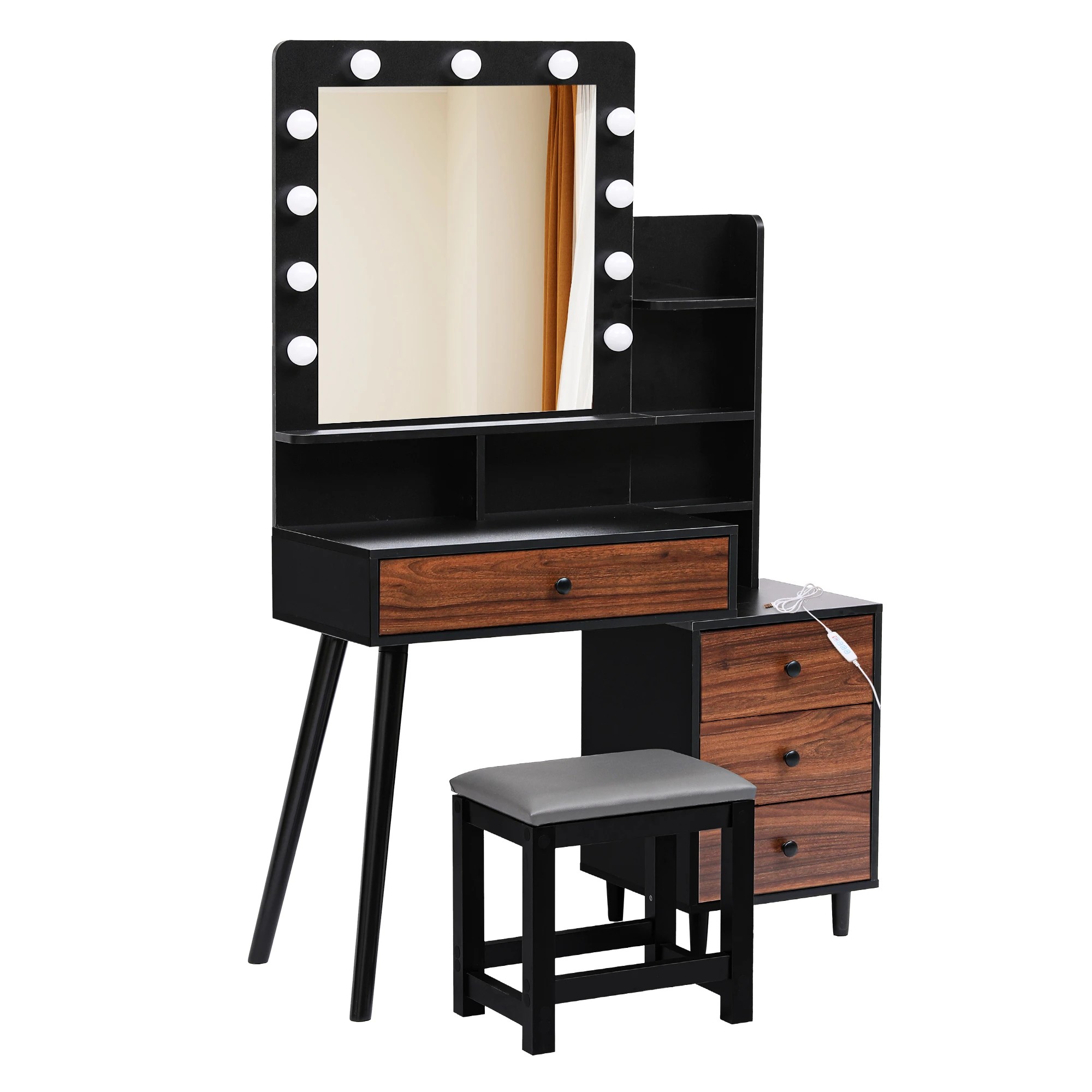 1 Levede Led Mirrordressing Table Set-black, 1 of 9