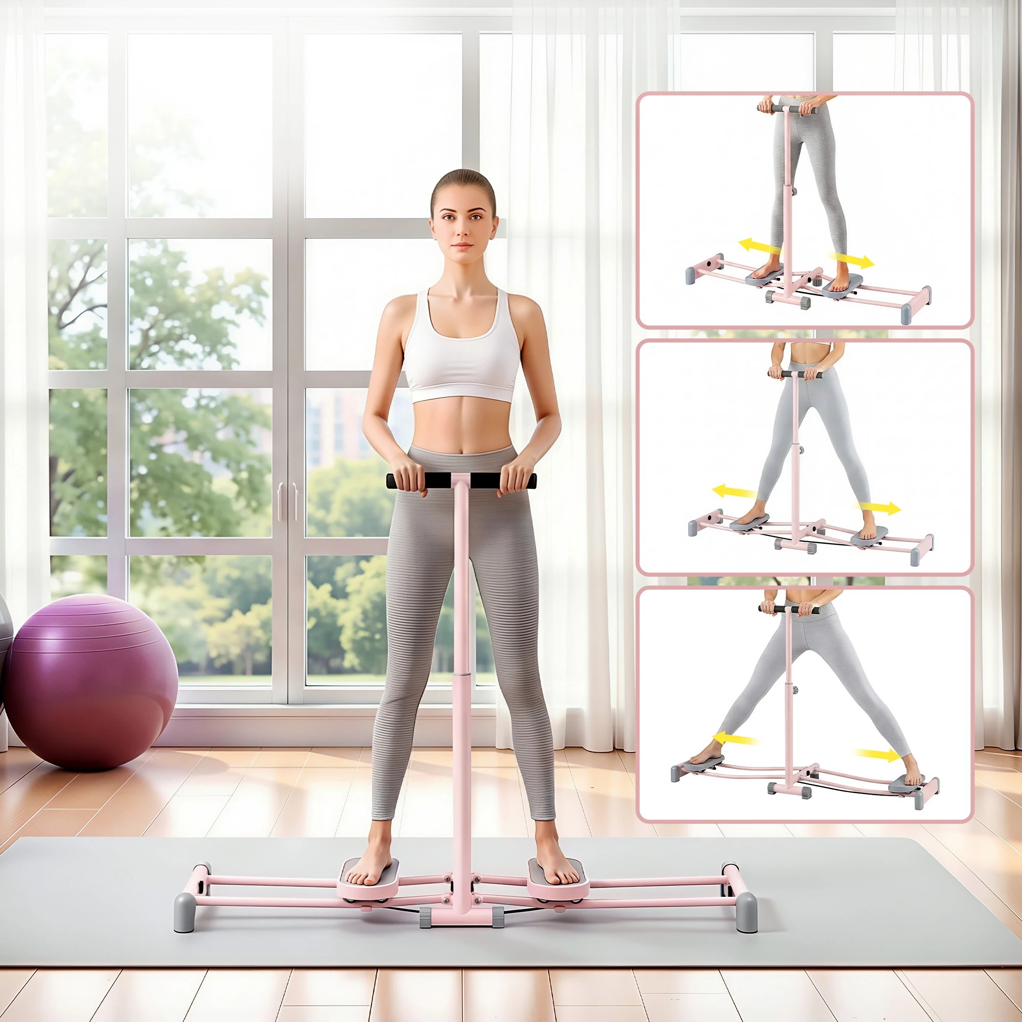 4 Everfit Foldable Ski Exercise Machine Leg Thigh Trainer Home Fitness Cardio - Pink, 4 of 9